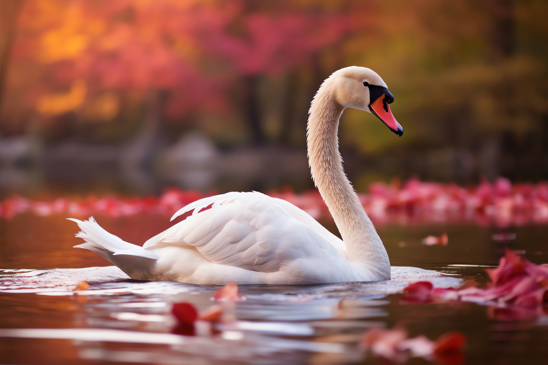 Elegant swan figure, Majestic bird neck curve, Avian snow-white feature, Swan soft pink tinge, Feathered grace, HD Desktop Wallpaper