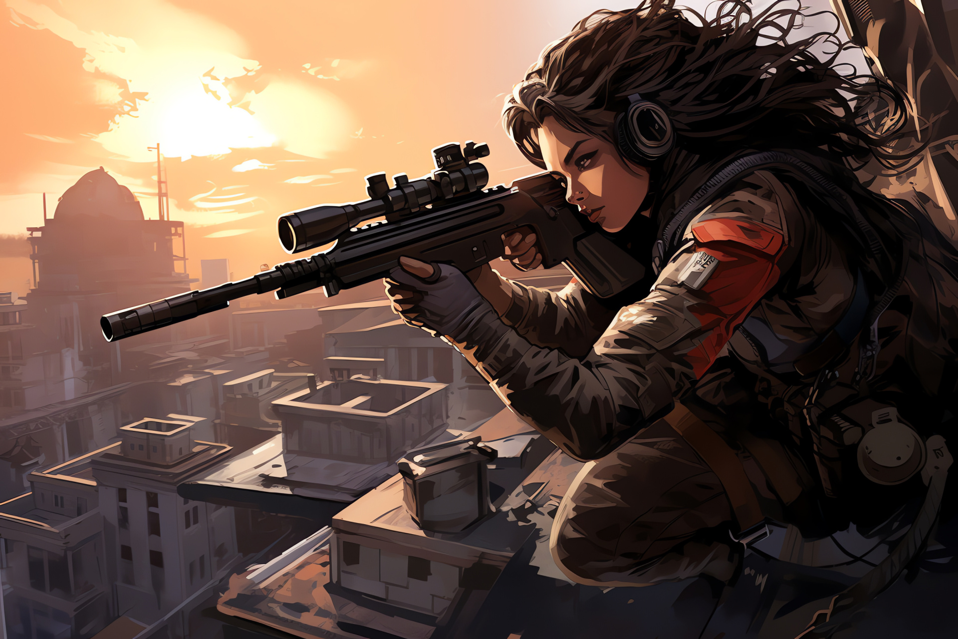 Point Blank 2018, Virtual sharpshooter Sarah, Tactical game environment, In-game sniper, Target-focused character, HD Desktop Wallpaper