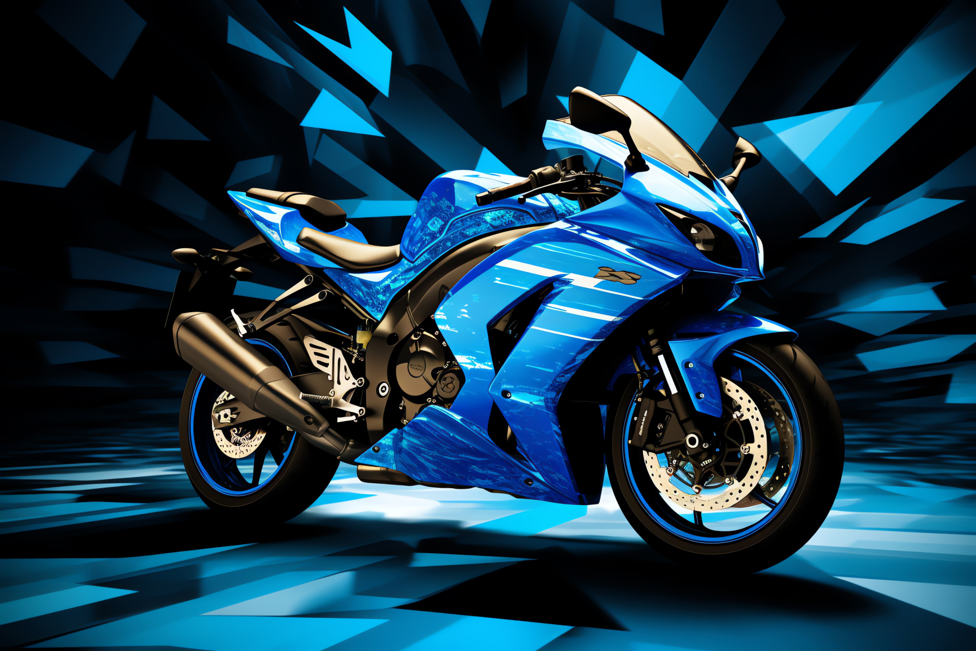 Suzuki GSXR 750, Broad frame, Blue motifs, Patterned background, Motorbike detailing, HD Desktop Image