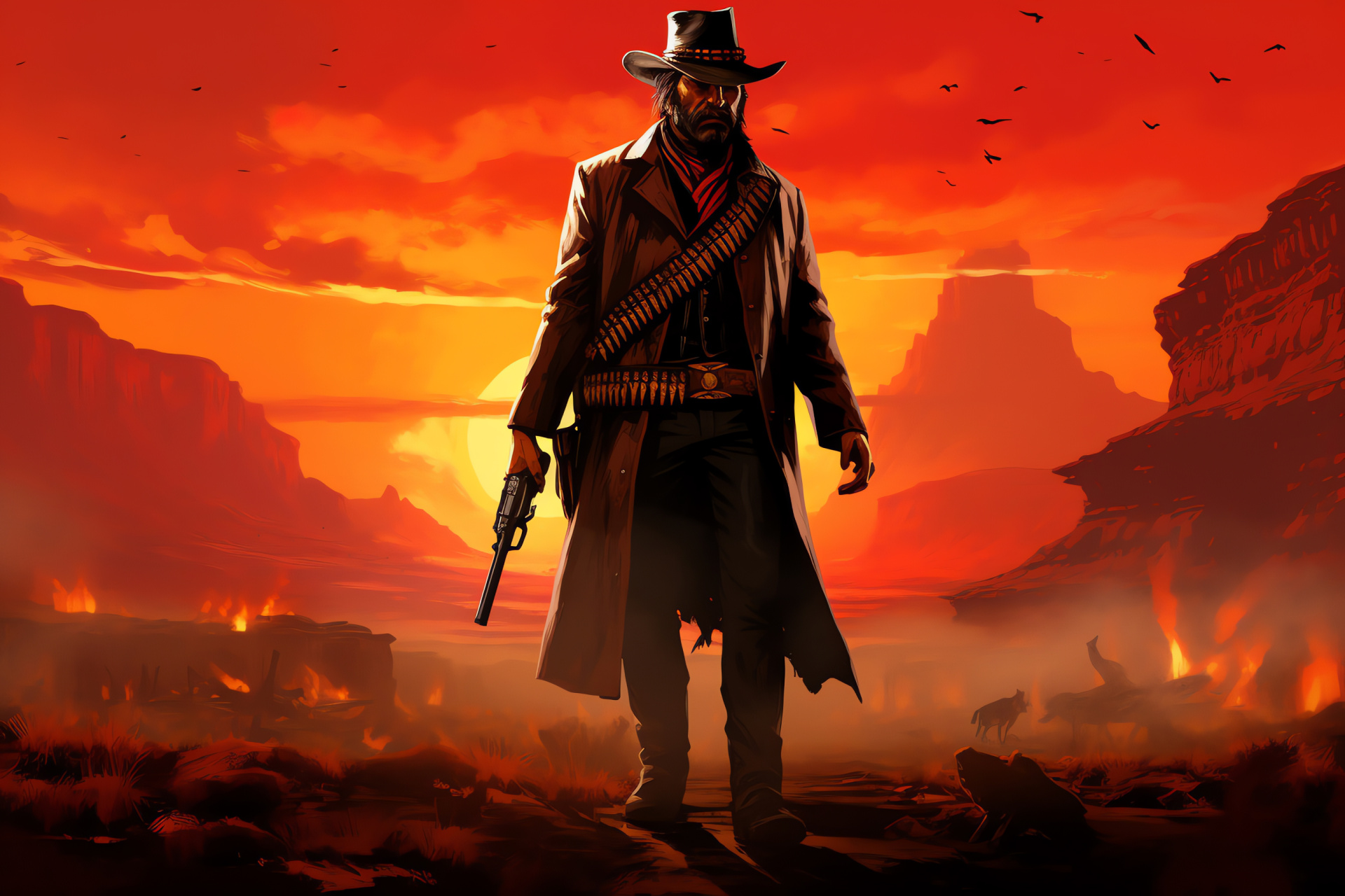 Red Dead Redemption villain, Micah Bell, Wielding revolver, Sinister cowboy, Western drama, HD Desktop Wallpaper