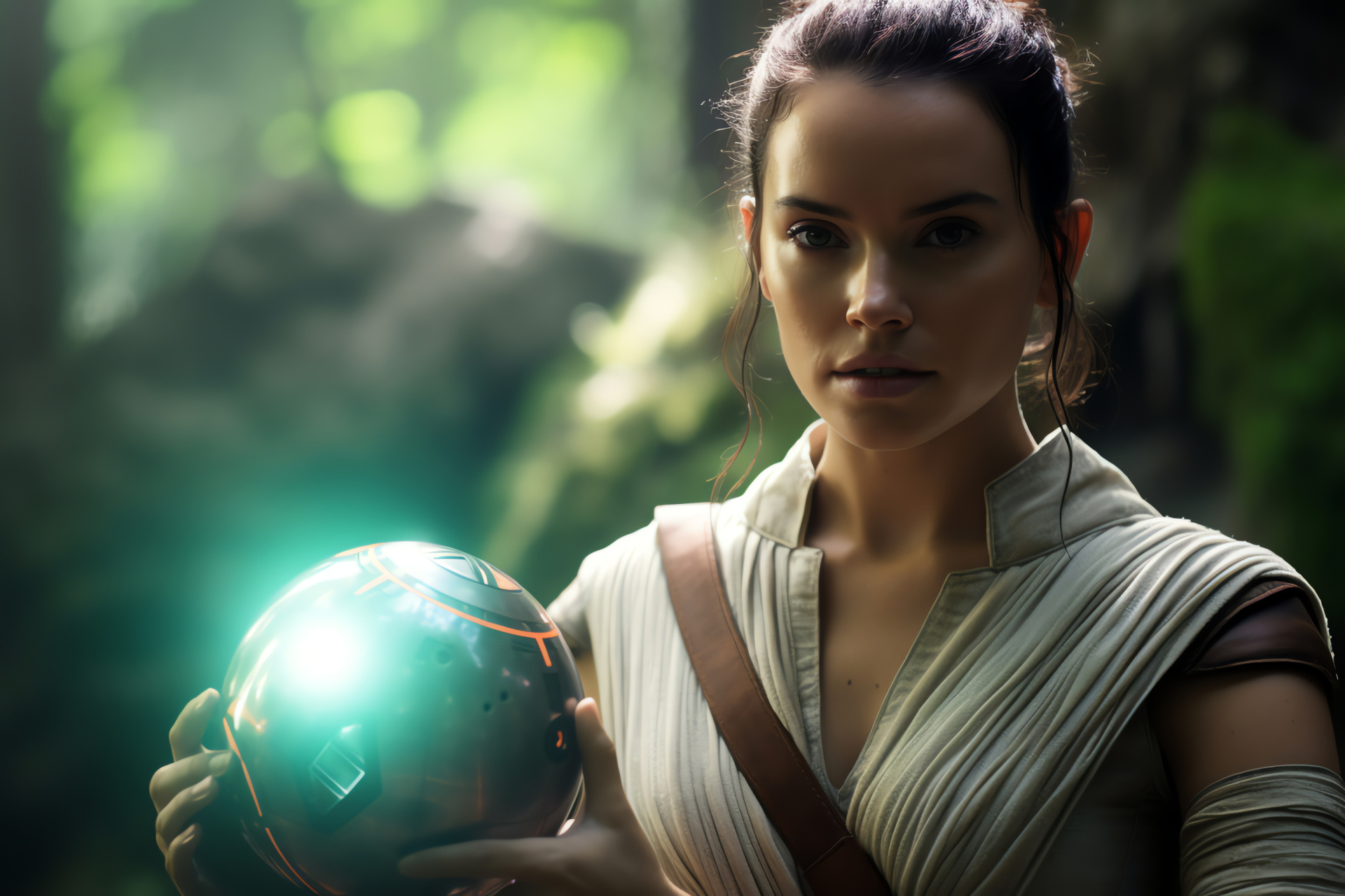 Rey's Force healing, Compassionate action, Creature comfort, Verdant alien world, Sci-fi compassion, HD Desktop Wallpaper