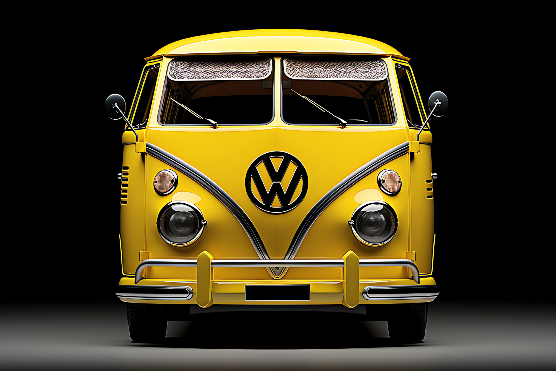 VW Bus T1 Panel Van, lemon yellow brilliance, viewpoint from above, obsidian contrast, HD Desktop Wallpaper