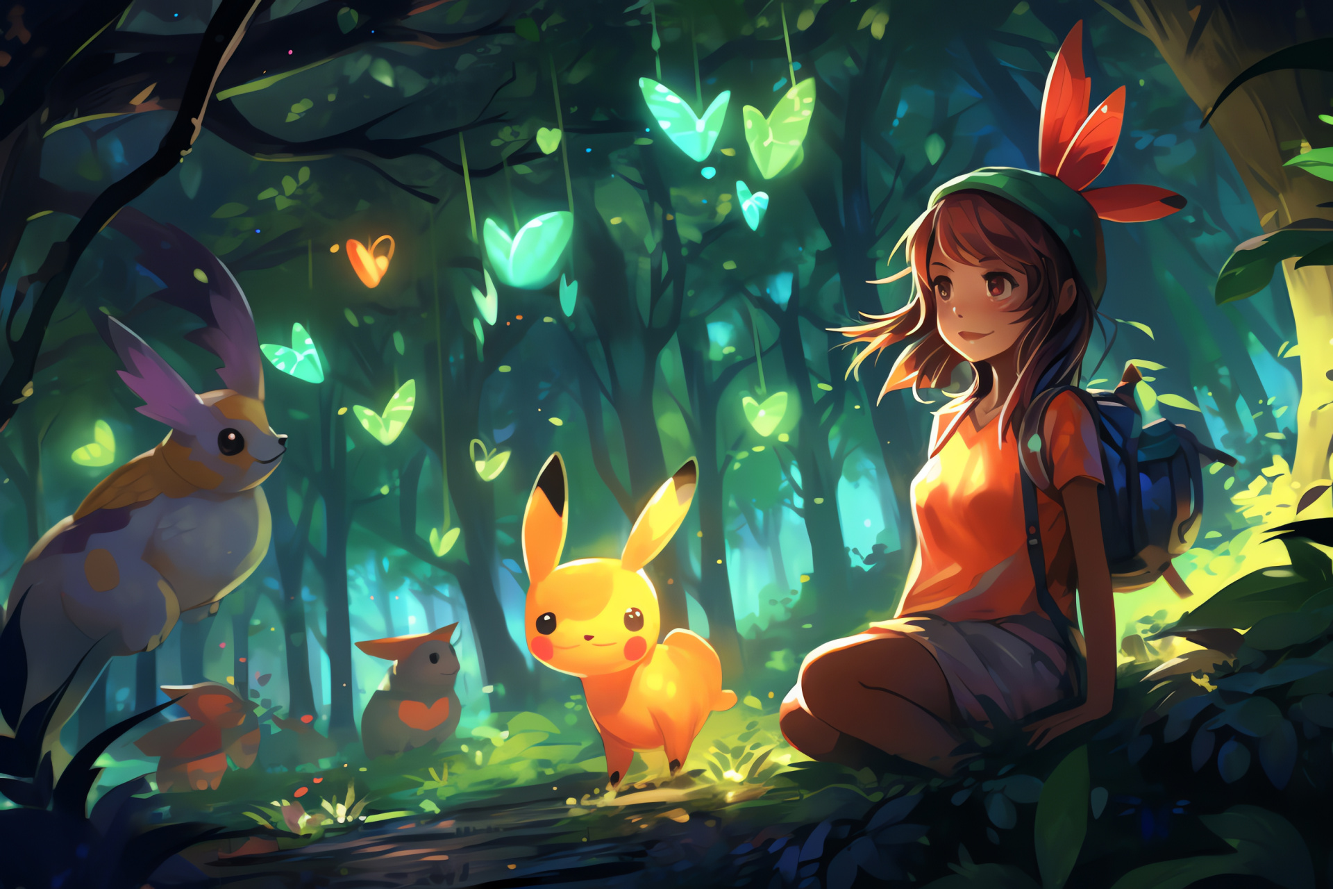 Pokemon Trainer May, Eterna forest adventure, Green environment exploration, Nature abundance, Tranquil habitat, HD Desktop Image