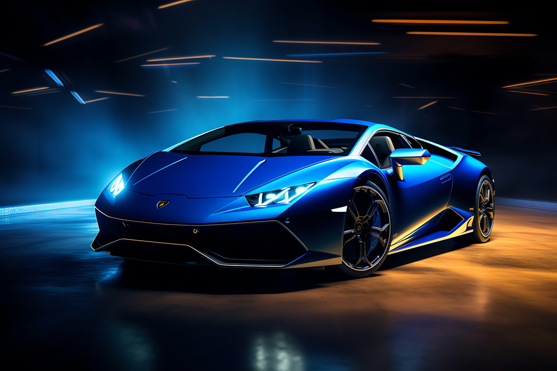 New Lamborghini release, Huracan EVO Spyder, glowing illumination ambiance, blue-black mix, open-air motoring, HD Desktop Wallpaper
