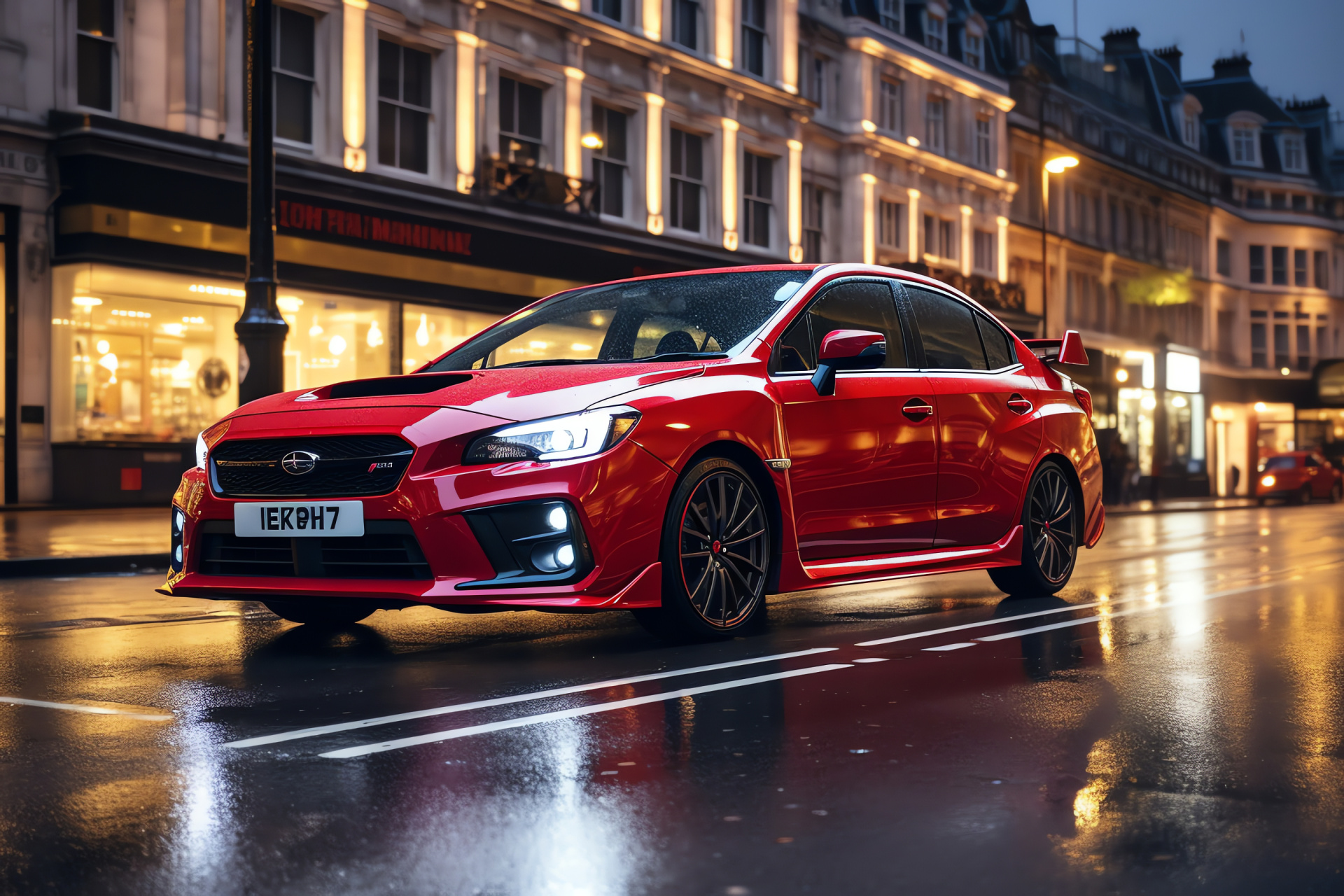 Subaru WRX, London streets, British capital, WRX model, automotive cityscape, HD Desktop Wallpaper