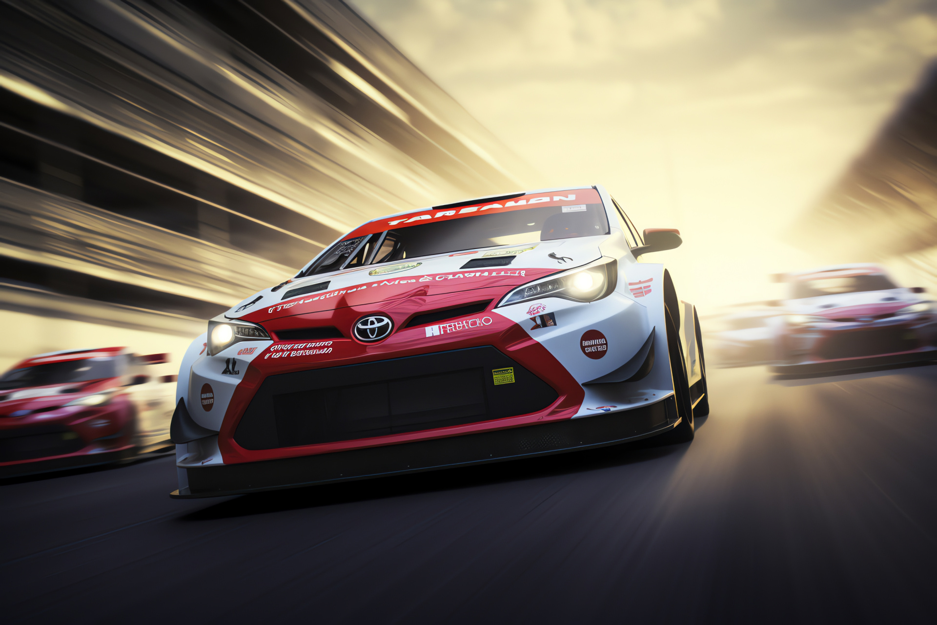 Toyota emblem, Motorsports branding, Performance vehicles, Race day photography, Automotive competition, HD Desktop Image