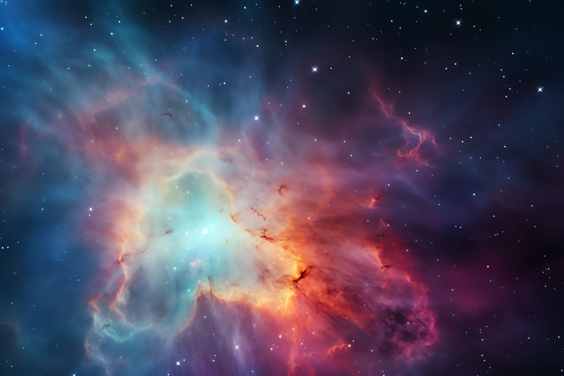 Orion Nebula representation, Vibrant nebular essence, Stellar nursery capture, Constellation landmark focus, Interstellar medium highlight, HD Desktop Wallpaper