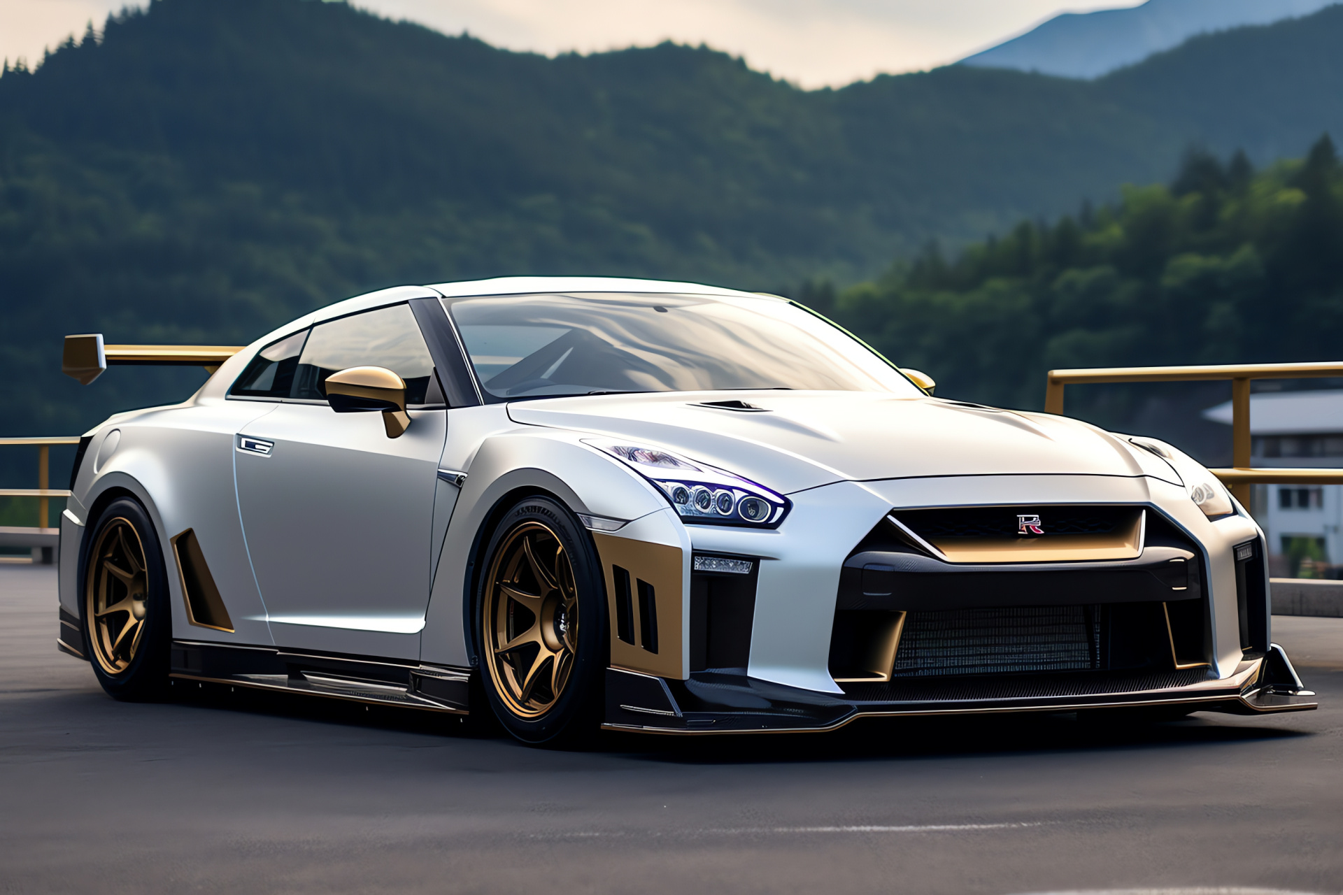 Nissan GTR at Fuji Speedway, Exclusive GT-R50 model, Pristine racetrack setting, Japanese motorsports, Mount Fuji Drama, HD Desktop Image