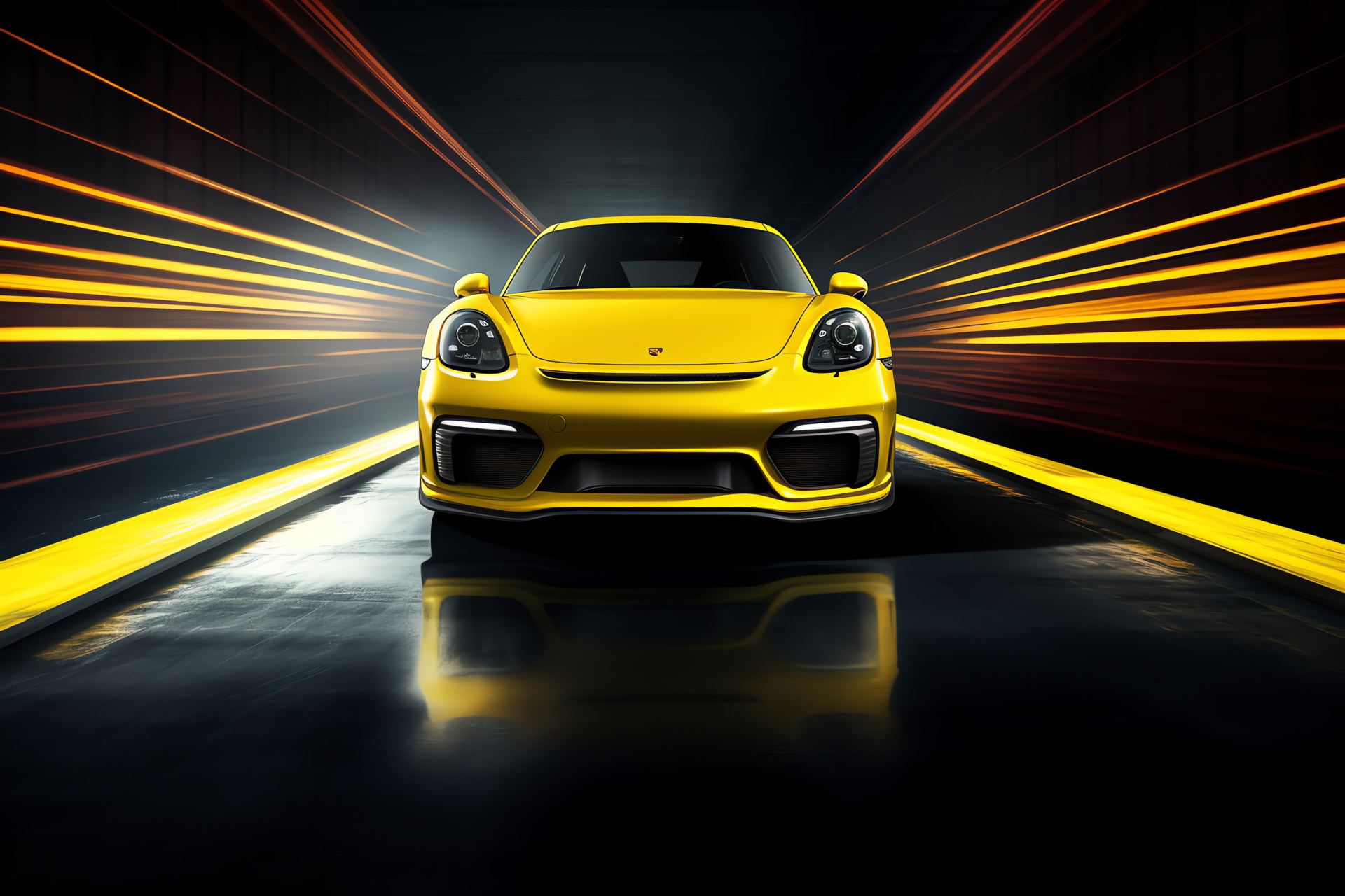 Porsche Cayman GT4, Energetic yellow tone, Luminous design elements, Race-inspired aesthetics, HD Desktop Image