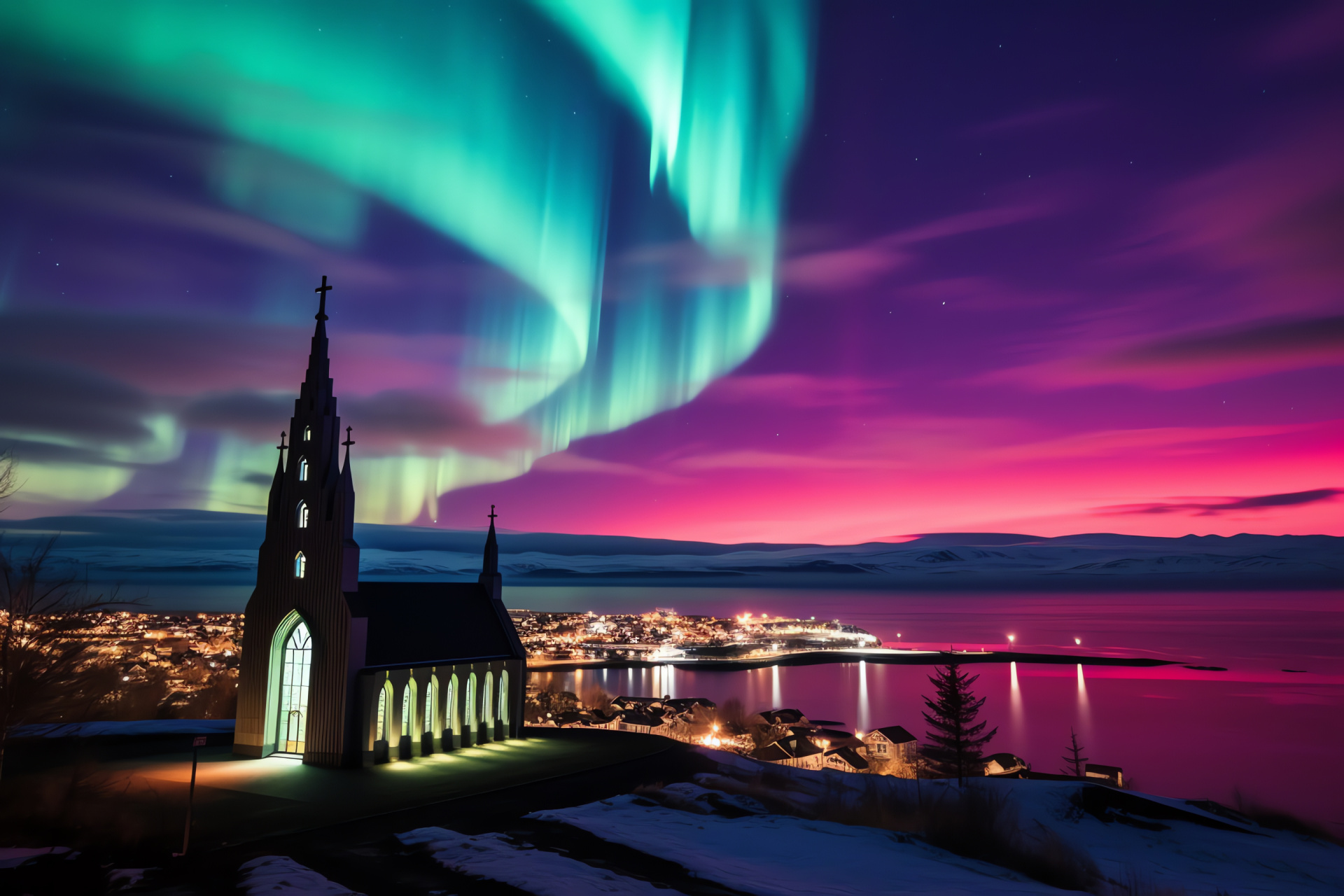 Winter Solstice, Reykjavik spectacle, Icelandic skies, Northern Lights, Celestial display, HD Desktop Wallpaper