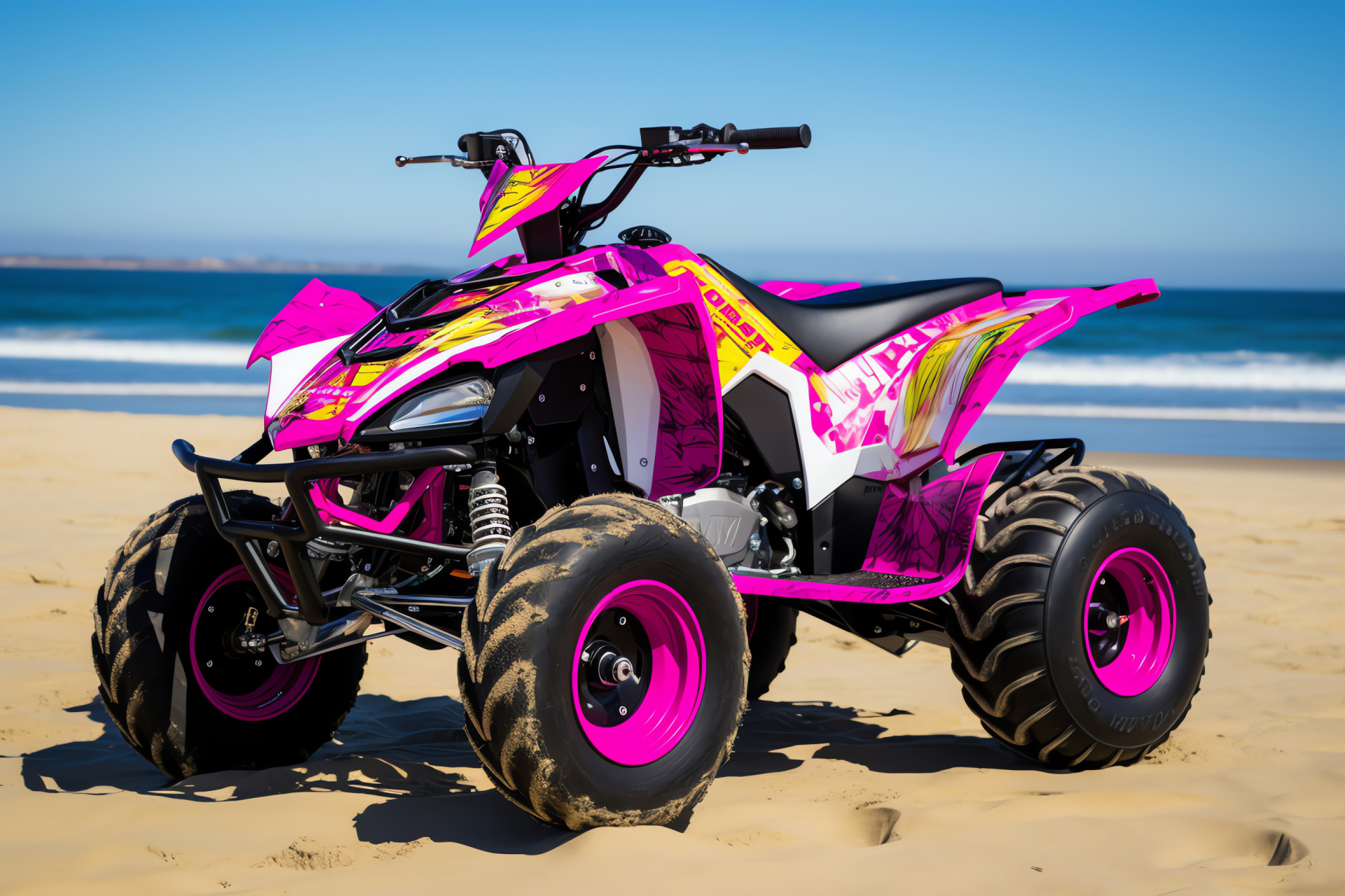 Raptor 700SE ATV, Coastal Dunes, Bright Neon Graphic, Recreational Vehicle, Seaside Off-Roading, HD Desktop Image