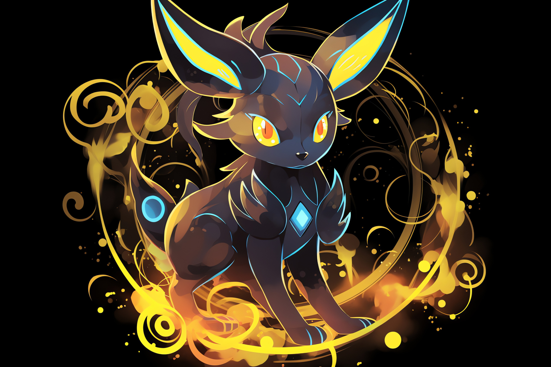 Umbreon Pokmon, Night-creature design, Amber orbs, Luminous pattern, Aesthetic allure, HD Desktop Wallpaper