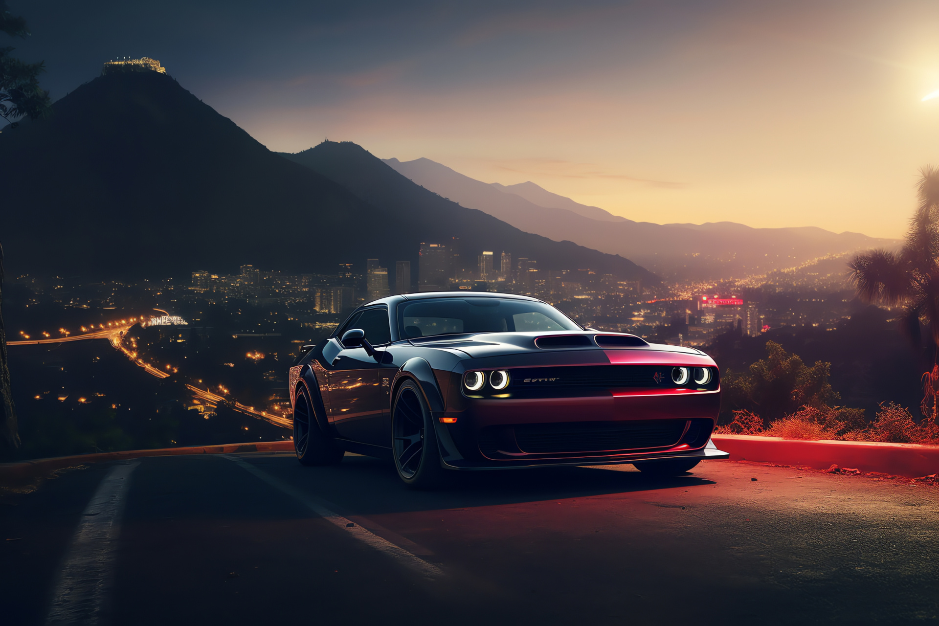 Dodge Challenger Demon, LA Spirit, Supercharge Power, Star-Studded Locale, Performance Beast, HD Desktop Image