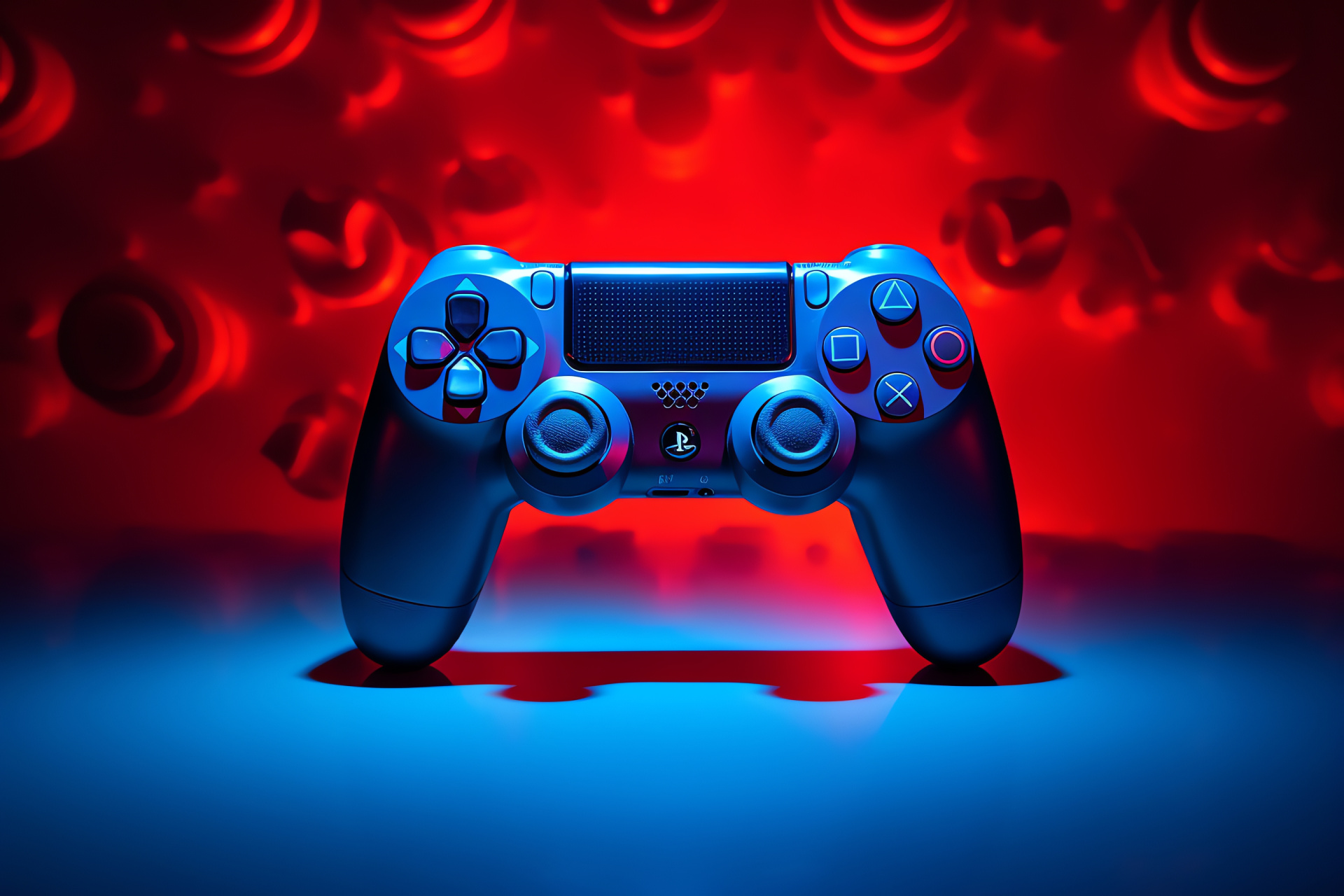 Gaming instrument backdrop, Playstation user gear, Intensity visual metaphor, Striking blue accentuation, Controller power essence, HD Desktop Image