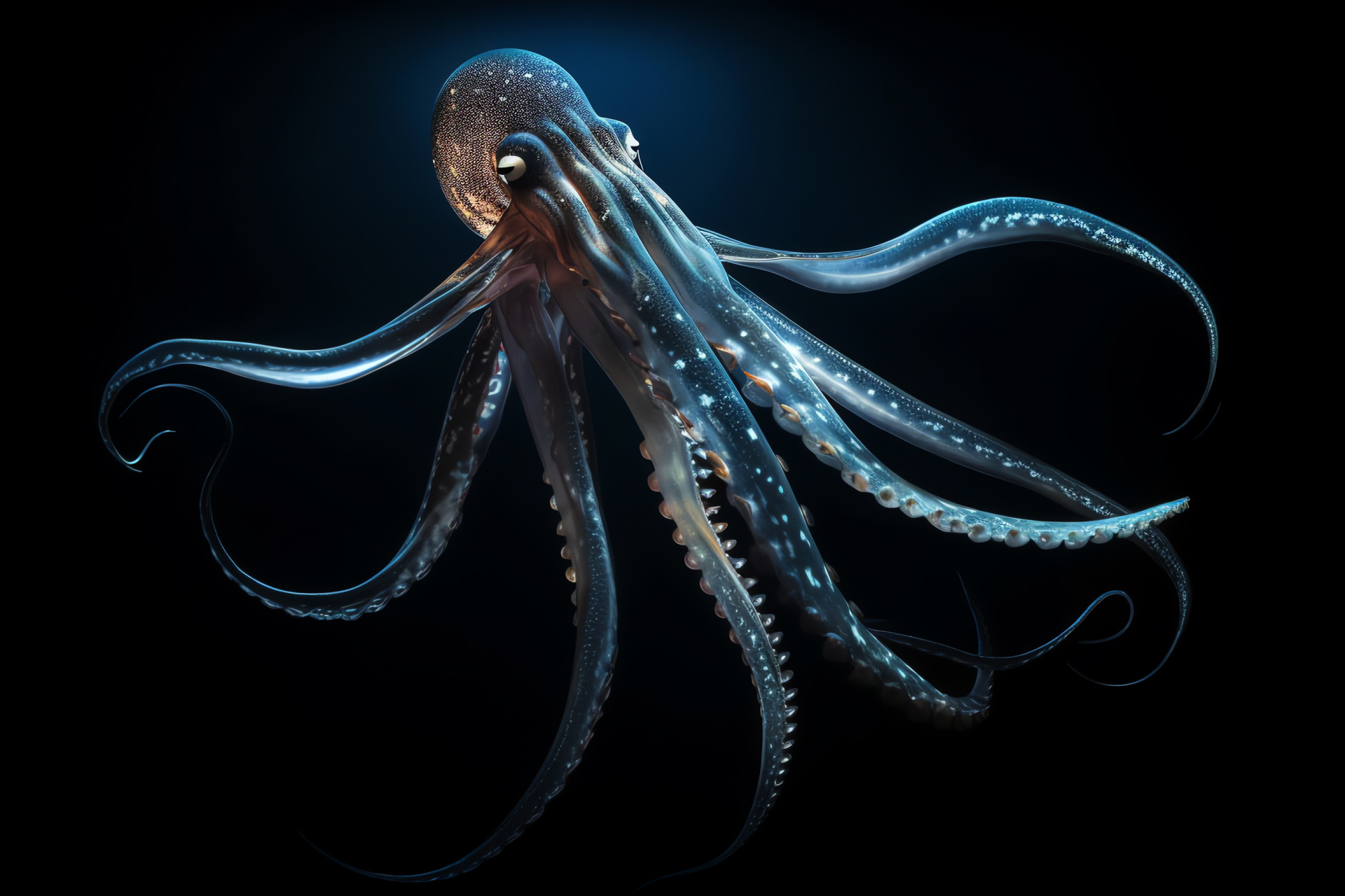 Deep-sea cephalopod, oceanic depths explorer, enigmatic marine animal, giant invertebrate, biological wonder, HD Desktop Wallpaper