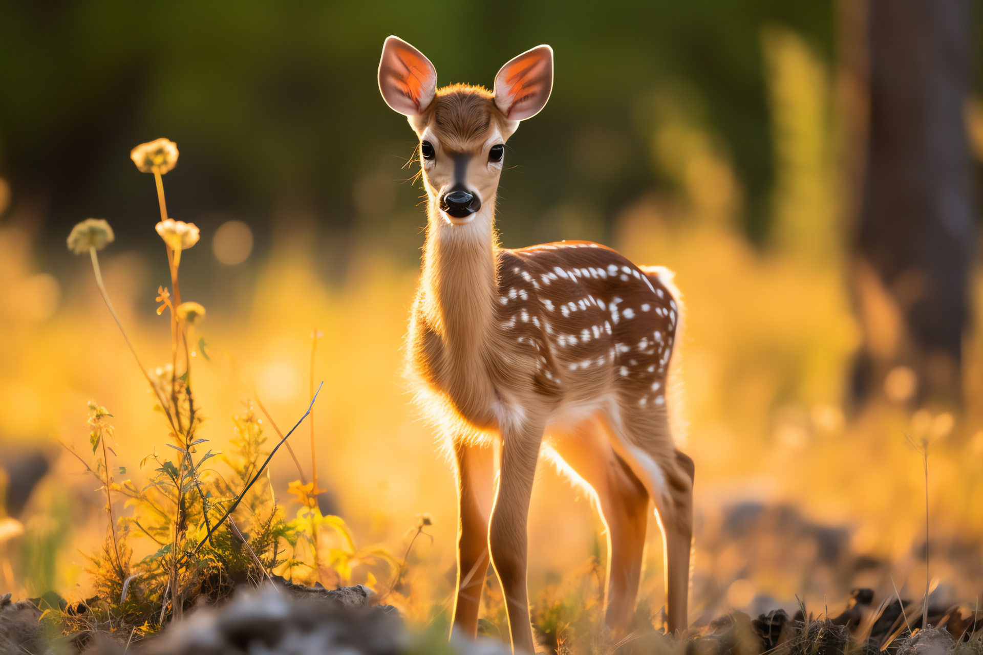 Young ungulate, Spotted juvenile deer, Whitetail yearling, Infant mammal outdoors, Innocent creature in nature, HD Desktop Wallpaper