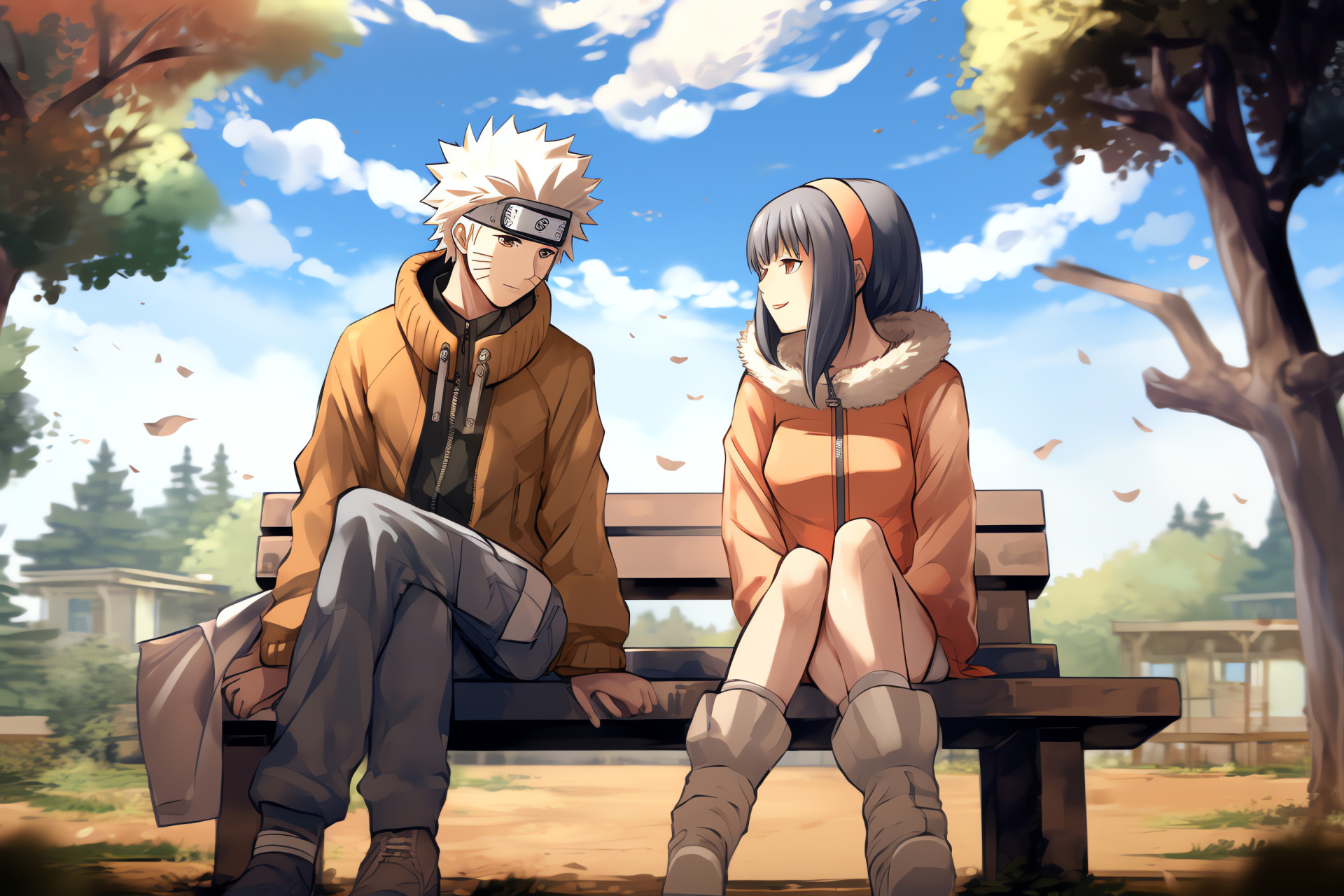 Naruto Uzumaki, Hinata Hyuga, companionship, peaceful moment, Konoha, HD Desktop Wallpaper