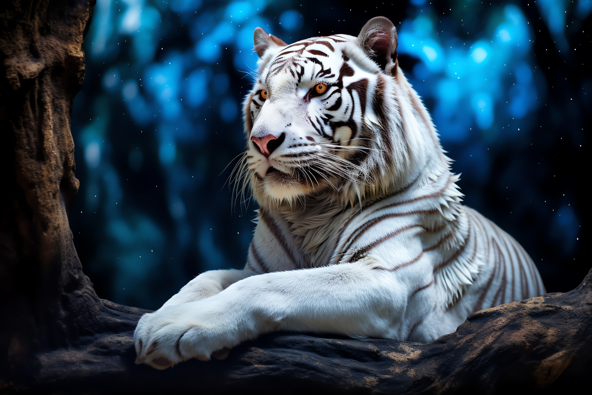 White Bengal Tiger, moonlight glade, feline mystique, jungle king, night radiance, HD Desktop Image