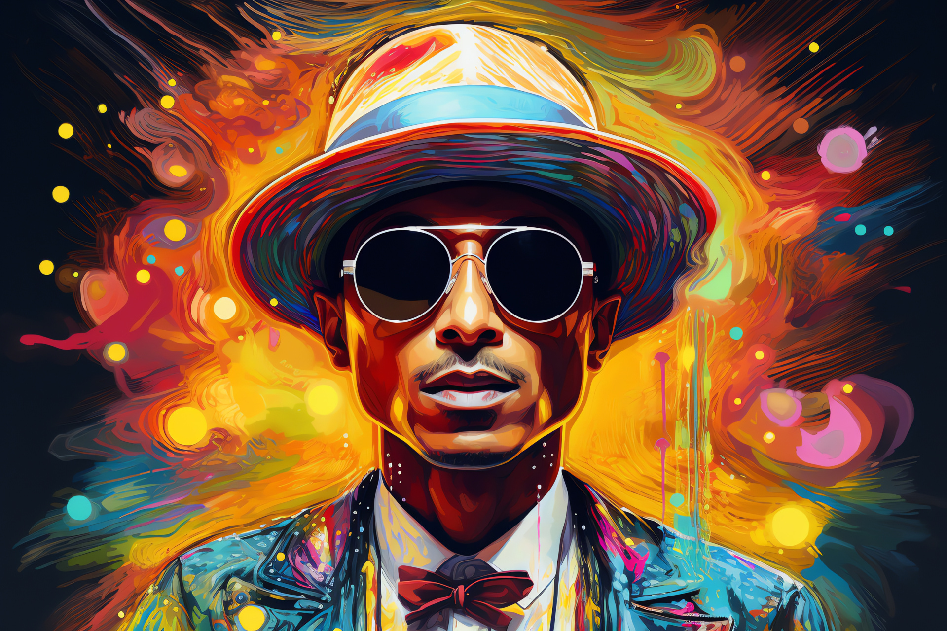 Style maven Pharrell, Futuristic visuals, Avant-garde portrait, Edgy design, Musical trailblazer, HD Desktop Image