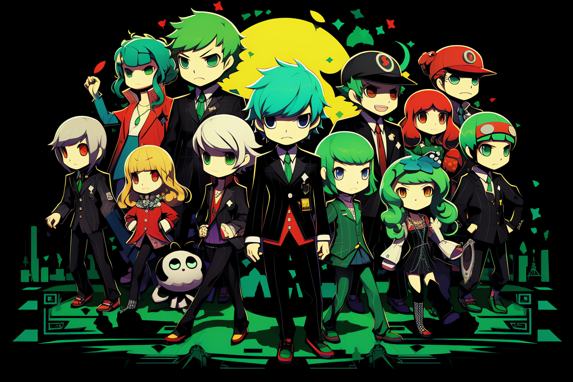 Persona Q characters, Game world protagonists, Mitsuru Kirijo's leadership, Akihiko Sanada's resilience, Virtual engagement, HD Desktop Wallpaper