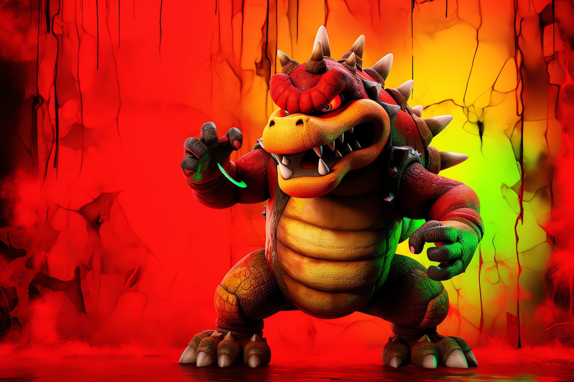 Bowser Jr. identity, Koopa royalty, cocky grin, crimson hair tuft, azure stare, HD Desktop Image