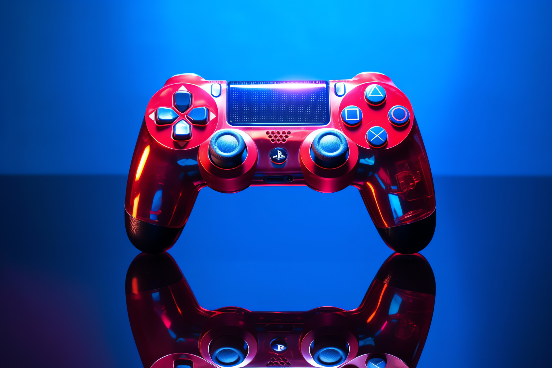 Controller, Intense gaming element, Bold blue on red, Interactive gaming hardware, Energetic controller design, HD Desktop Image