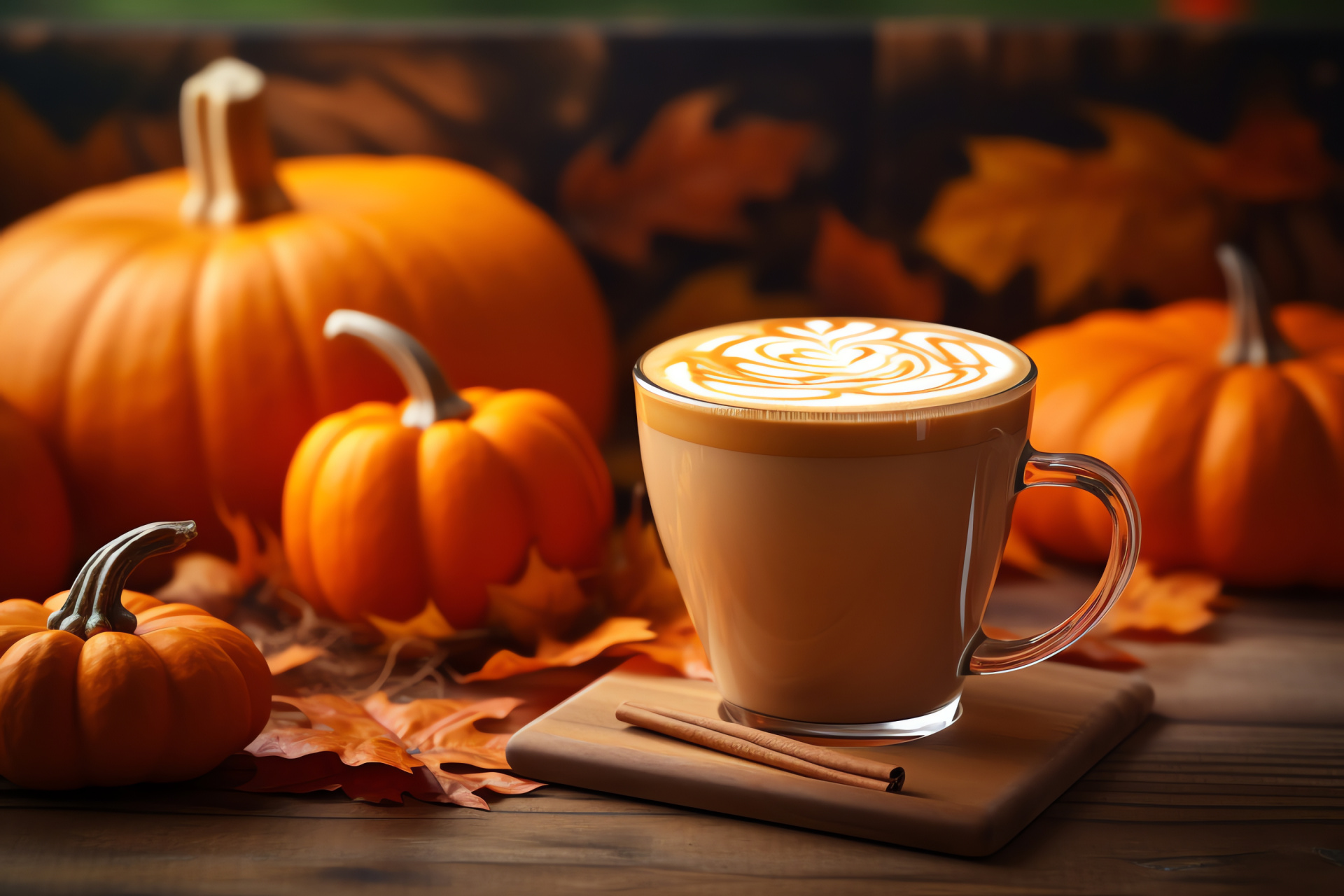 Warm seasonal beverage, Aromatic offering, Maple foliage, Autumn ambiance, Beverage warmth, HD Desktop Image