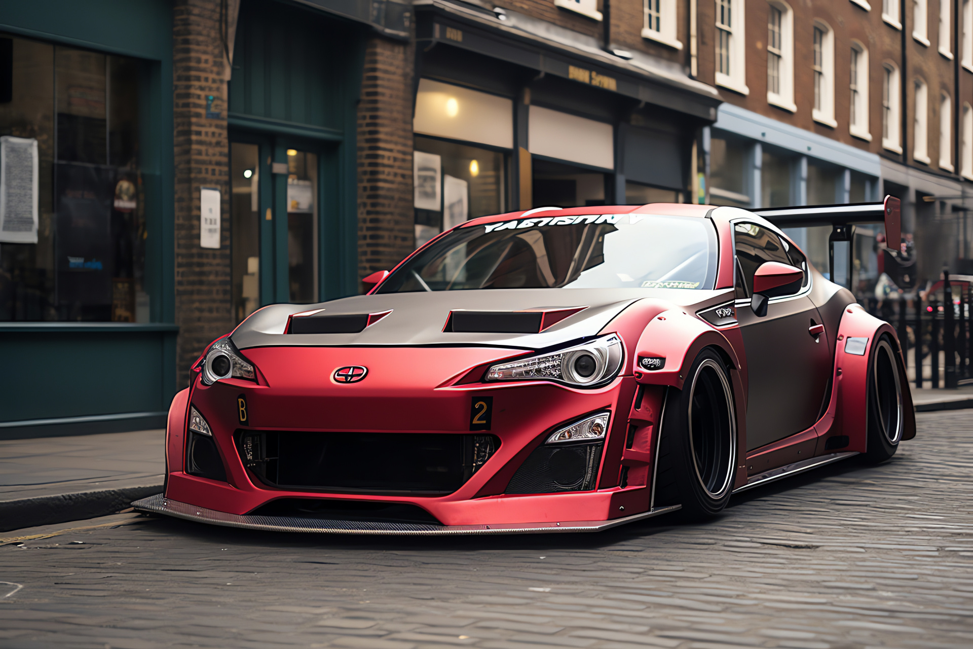 Scion FRS Rocket Bunny, London cityscape, Unique wrap design, Customized body kit, Iconic British symbols, HD Desktop Wallpaper