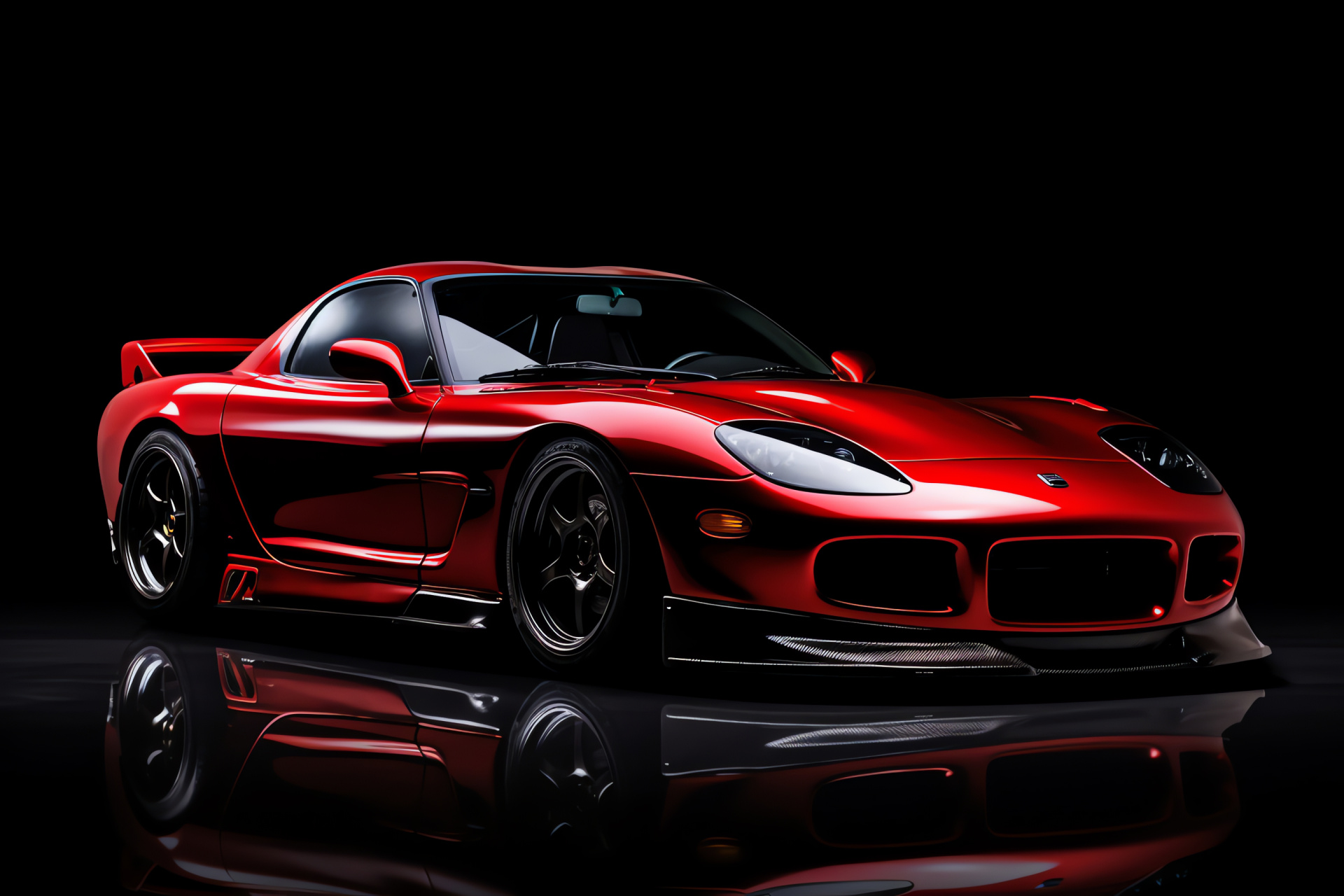 Veilside Mazda RX-7 Spirit R, Vibrant red finish, Racing heritage, Sports car appeal, Striking contrast background, HD Desktop Wallpaper