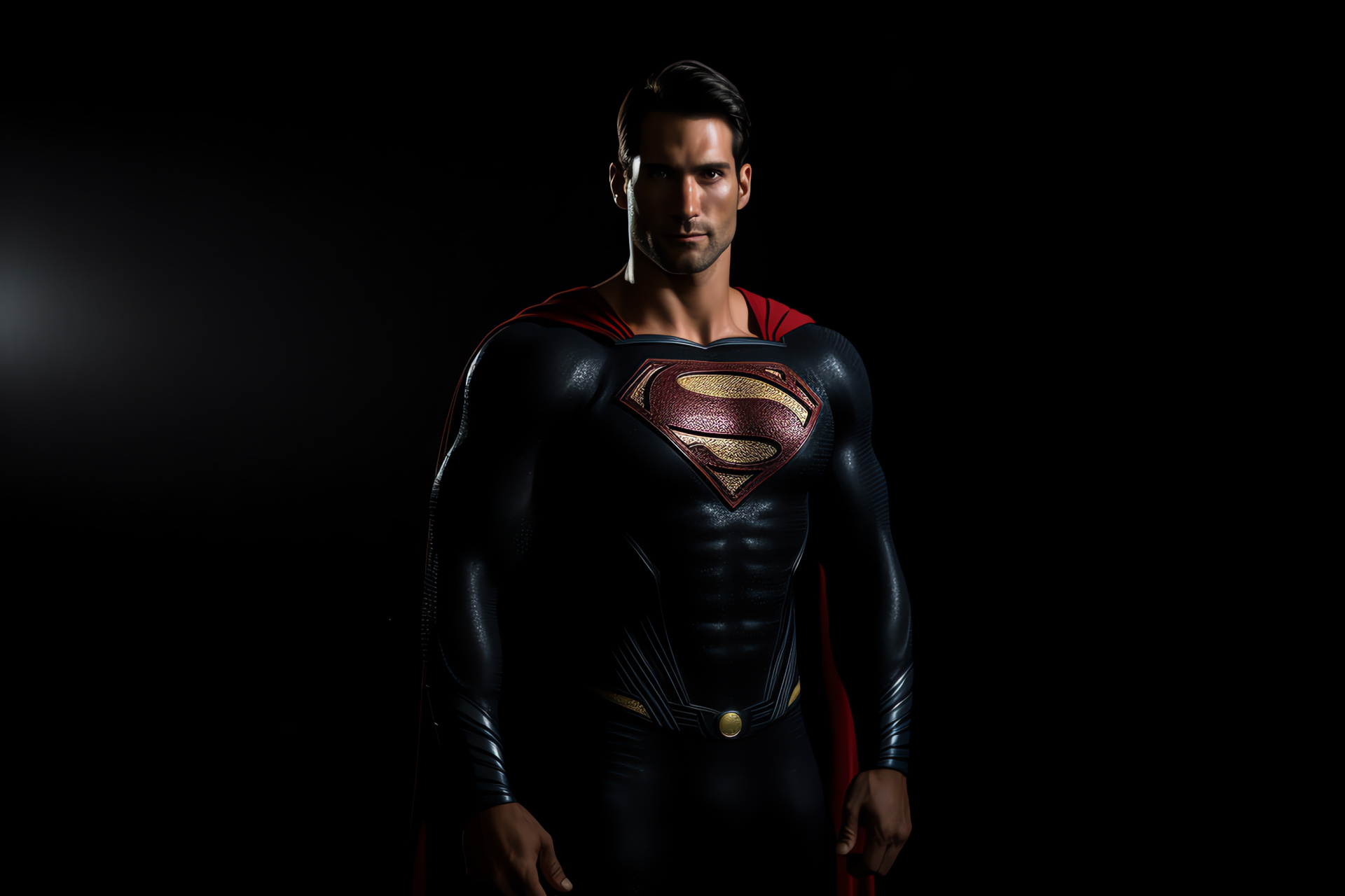 Superman, Heroic stance, Cheerful hero, Sci-Fi character, Stark contrast, HD Desktop Wallpaper