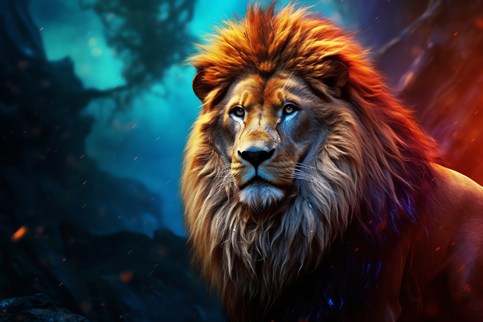 Aslan of Narnia, Regal beast, Imaginary realm, Nature's gaze, Encompassing scenario, HD Desktop Image