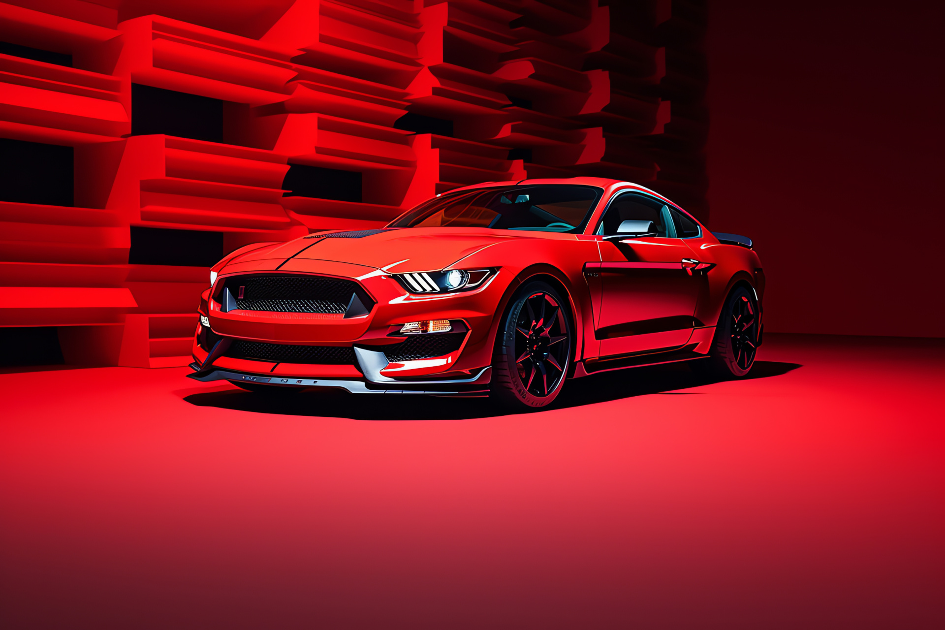 2017 Shelby Mustang GT350R, Elevated sportscar view, Crimson purity, Track-bred stallion, Scarlet speed, HD Desktop Image