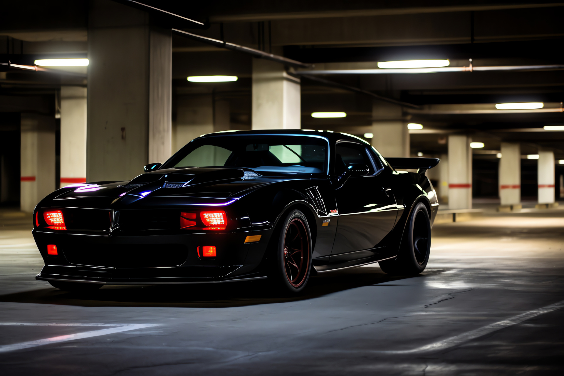 Pontiac Firebird Trans Am WS6, Powerful sports car, Subterranean setting, Sleek dark aesthetics, Auto performance, HD Desktop Image