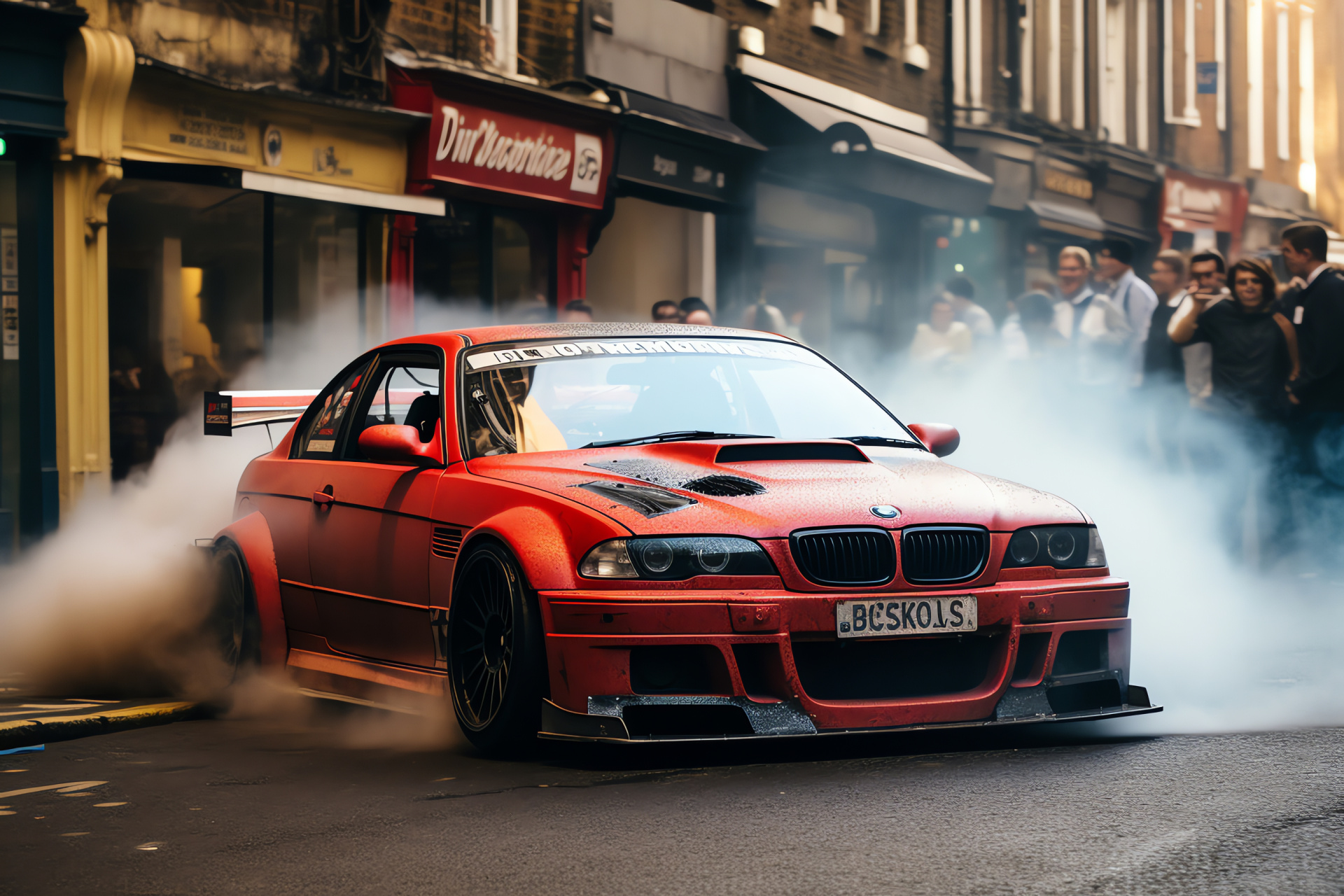 BMW M3 E46, Dynamic drift, Urban challenge, Iconic British symbol, Time-honoured streets, HD Desktop Wallpaper