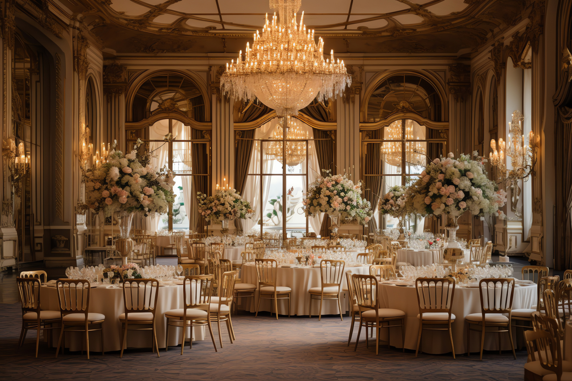 Anniversary pair, Grand ballroom dance, Luxurious chandelier lighting, Gala ambiance, Elegant affair, HD Desktop Image