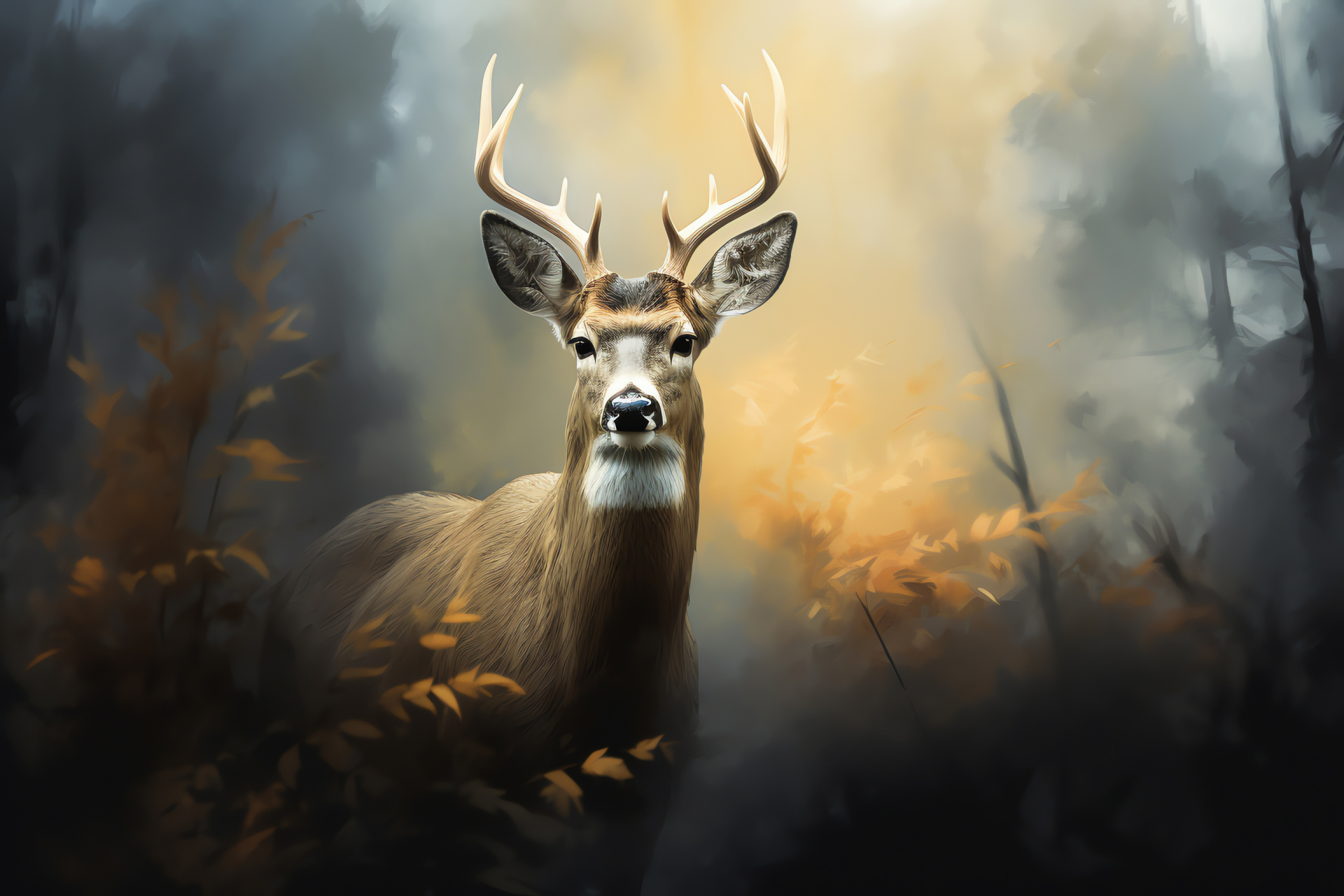 Native deer species, Wildlife in natural environment, Deer with alert optics, Shrubland inhabitant, Morning fog in forest, HD Desktop Wallpaper