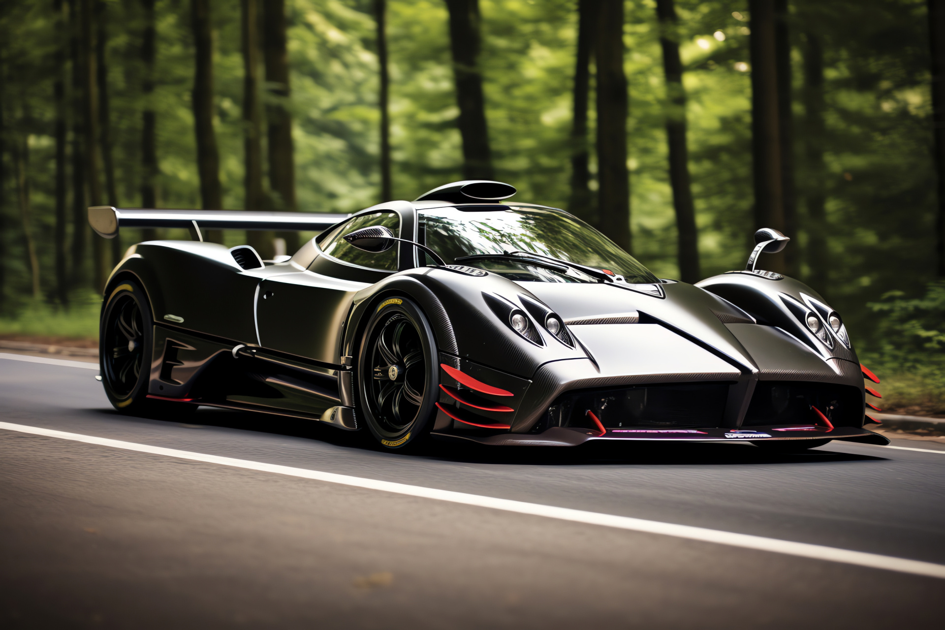 Pagani Zonda F, legendary circuit, top-tier performance, sculpted aerodynamics, assertive posture, HD Desktop Image