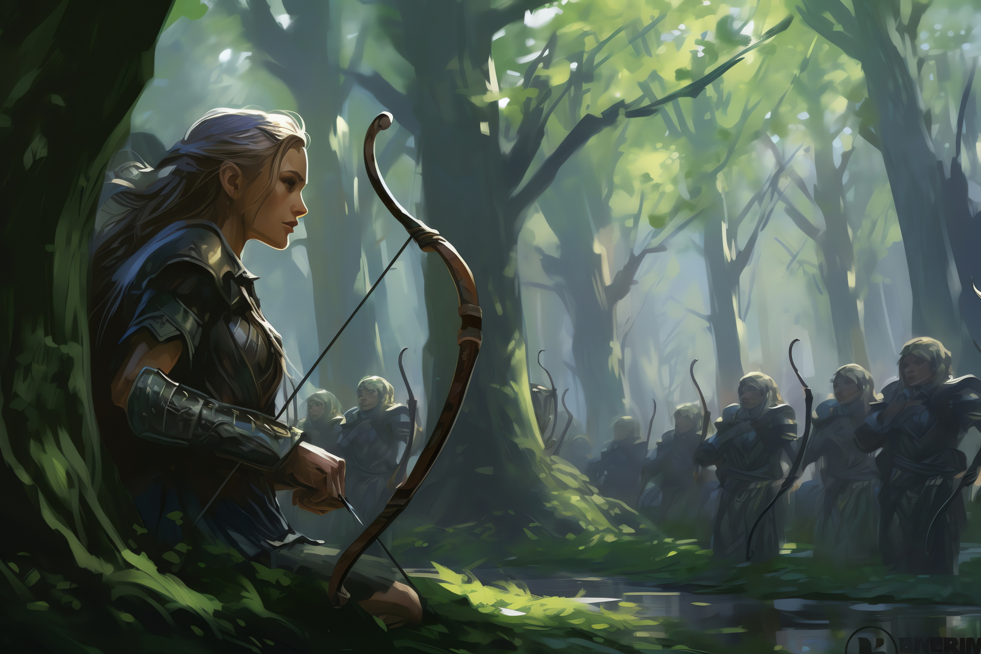 Elven MTG archers, Woodland creature cards, High-definition gaming graphics, Fantasy bow-wielding figures, Magic The Gathering realm, HD Desktop Image