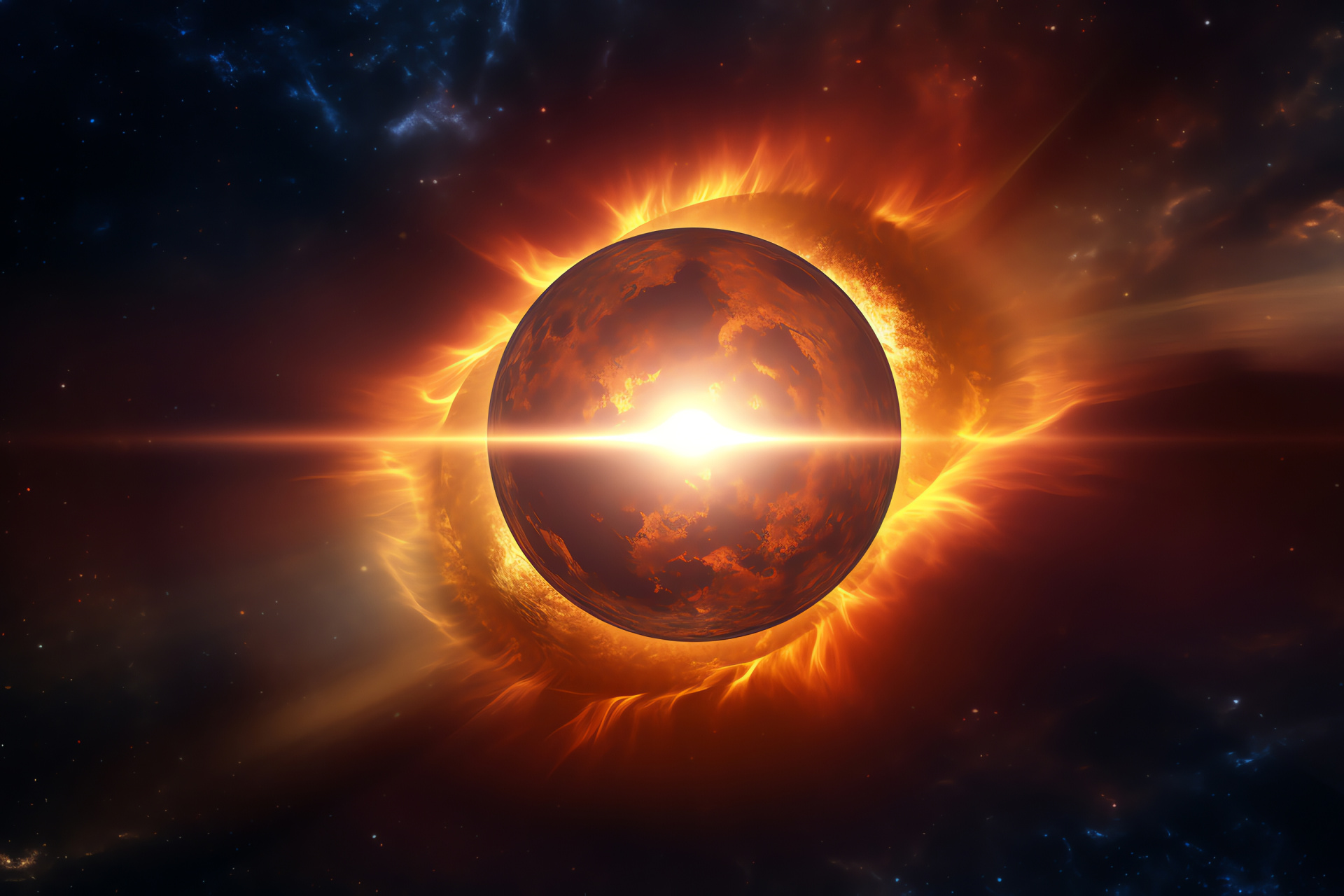 Eclipse from cosmos, Orbiting bodies alignment, Sun shadow, Celestial bodies interaction, Spherical wonders, HD Desktop Image