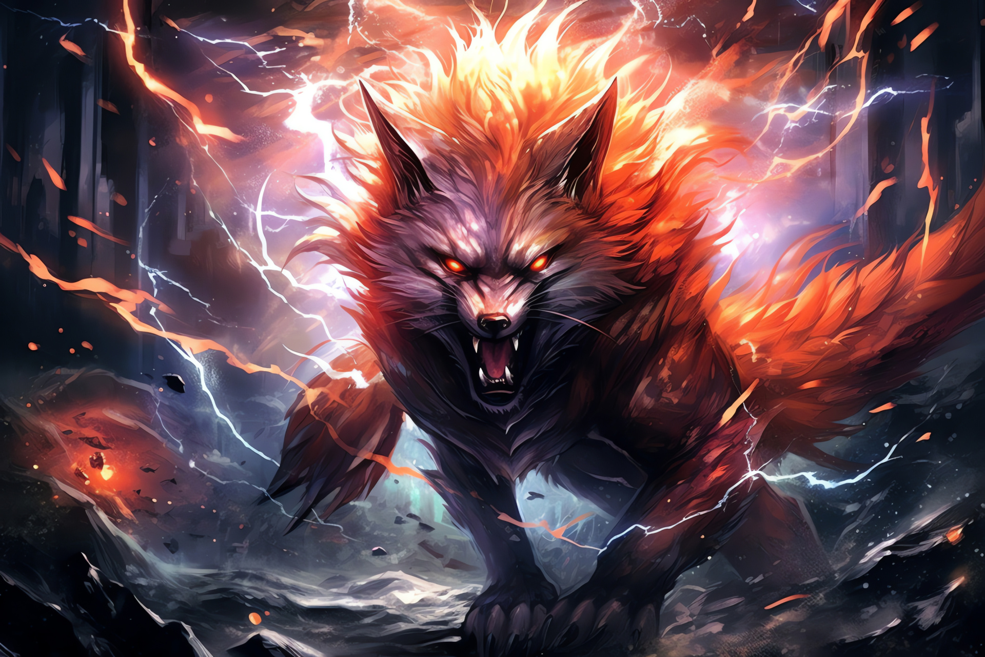 Naruto's transformation, Nine-Tailed Fox, Kurama's power, Epic fight sequence, Anime action, HD Desktop Image