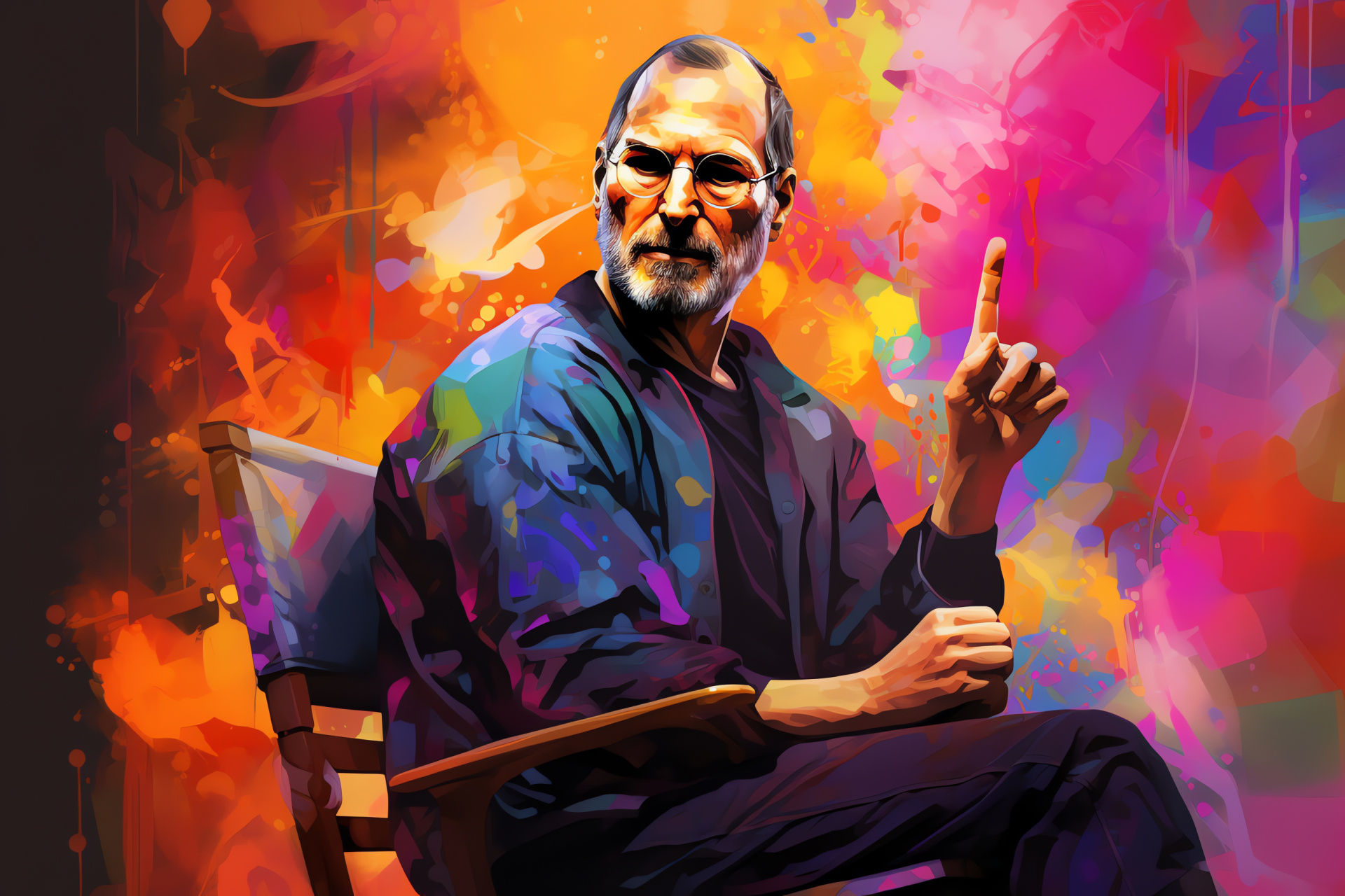 Steve Jobs, Apple co-founder, Black-rimmed spectacles, Wearable technology, Gradient backdrop, HD Desktop Wallpaper