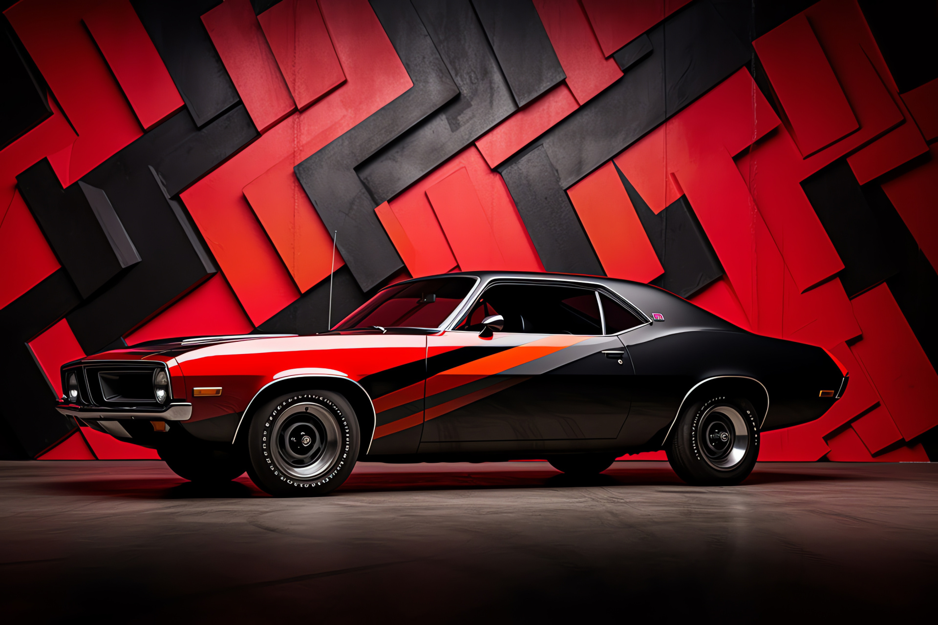 Plymouth Barracuda, Classic muscle car, 1971 edition, Iconic bodywork, Geometric pattern, HD Desktop Image