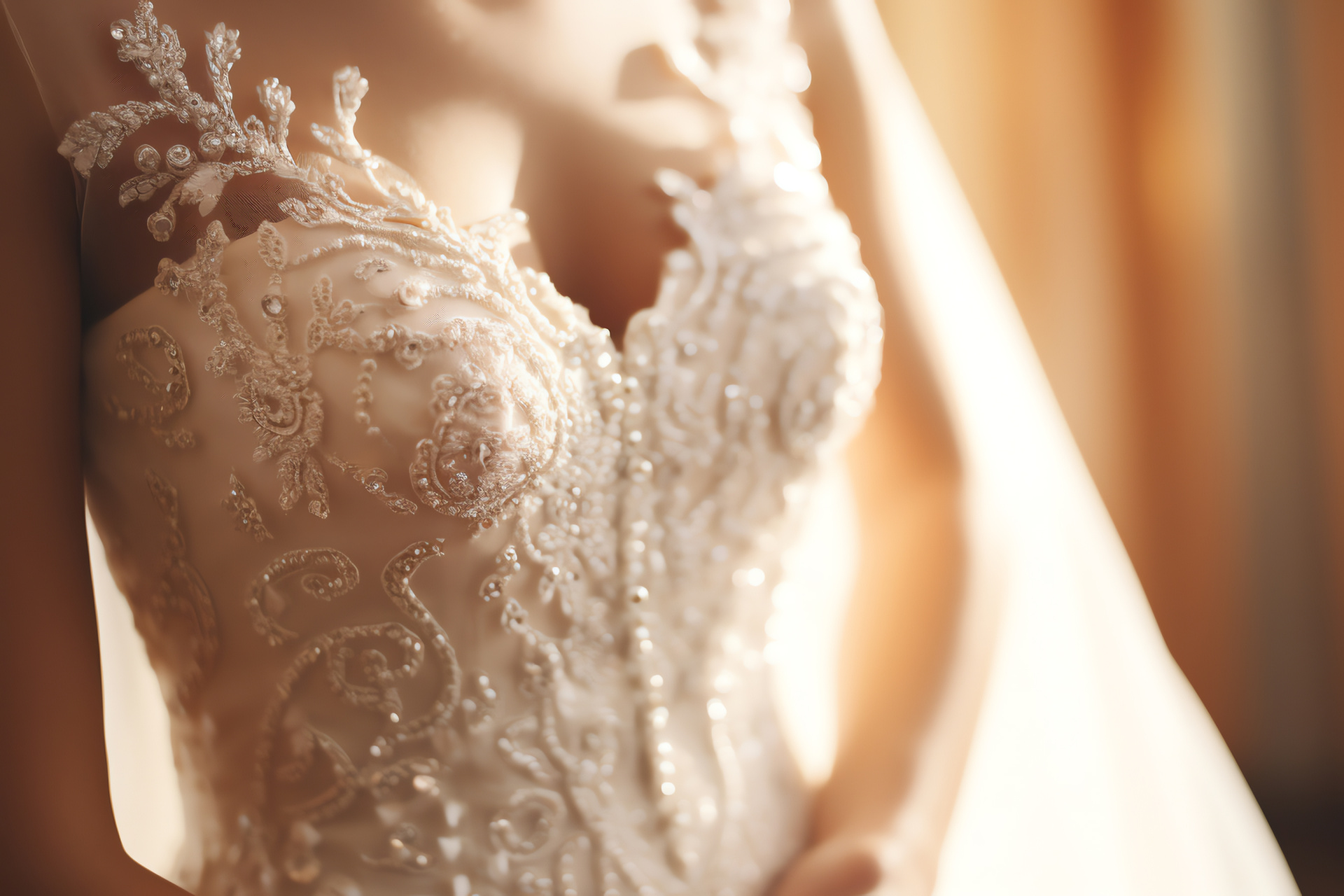 Bridal fashion, intricate gown embroidery, nuptial couture, ornate needlework, silk train, HD Desktop Wallpaper