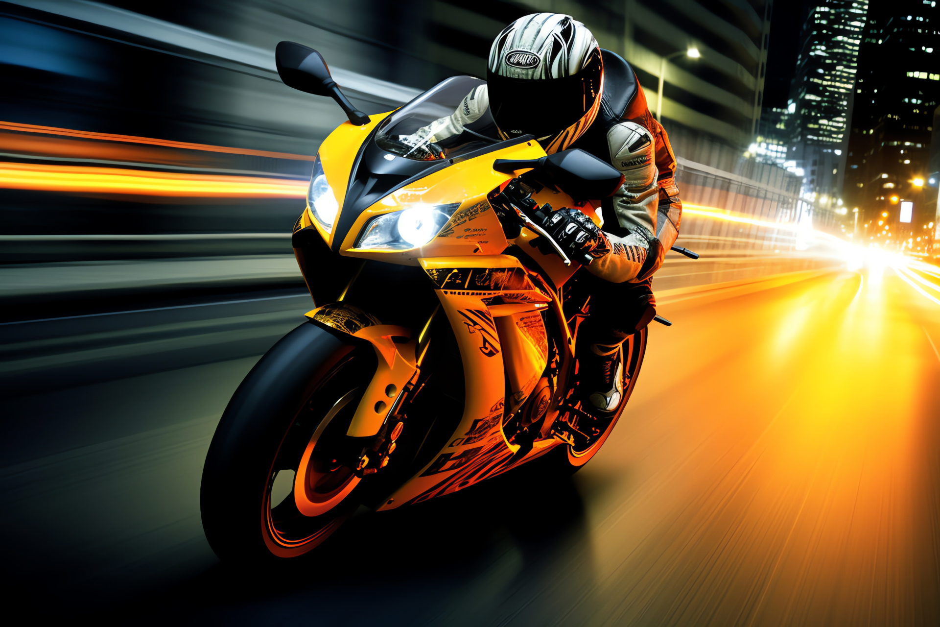 Suzuki GSXR 750, Tokyo night driving, High-speed appearance, Rider's gear, Urban glow, HD Desktop Wallpaper