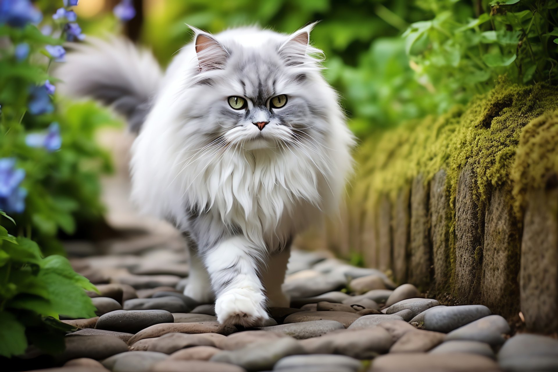 Persian cat imprint, feline elegance, long-haired breed, garden stroller, cherished pet, HD Desktop Wallpaper