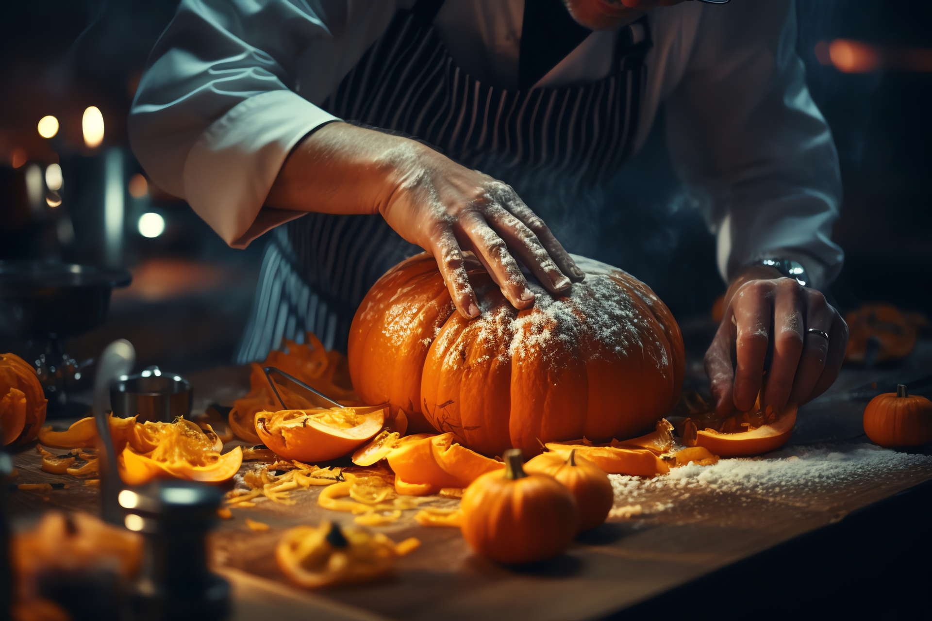 Pumpkin culinary, gourmet presentation, kitchen chef, holiday baking, fall pastry, HD Desktop Image