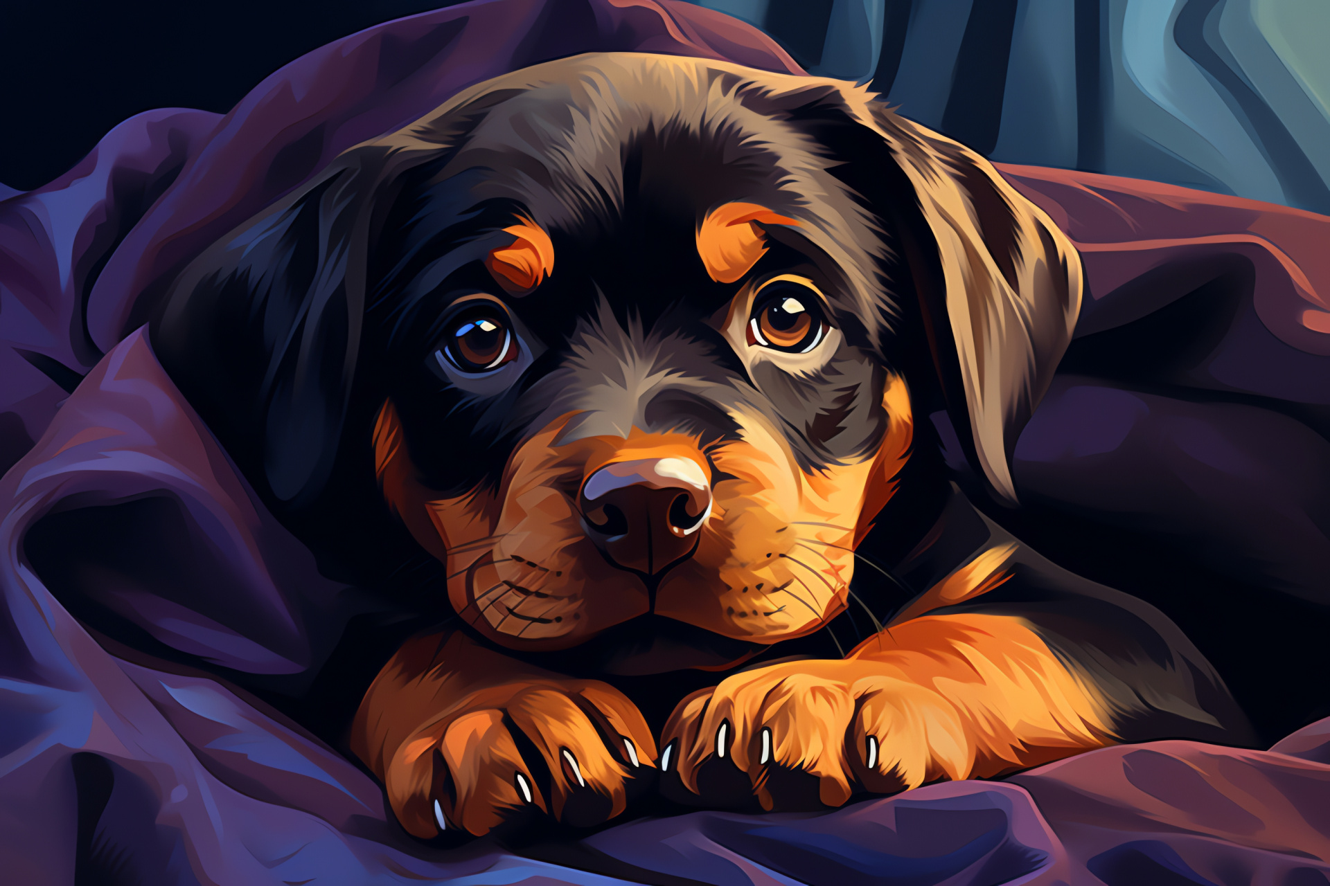 Rottweiler puppy, Puppy brown eyes, Rottweiler short coat, Canine glossy fur, Puppy cozy indoors, HD Desktop Image