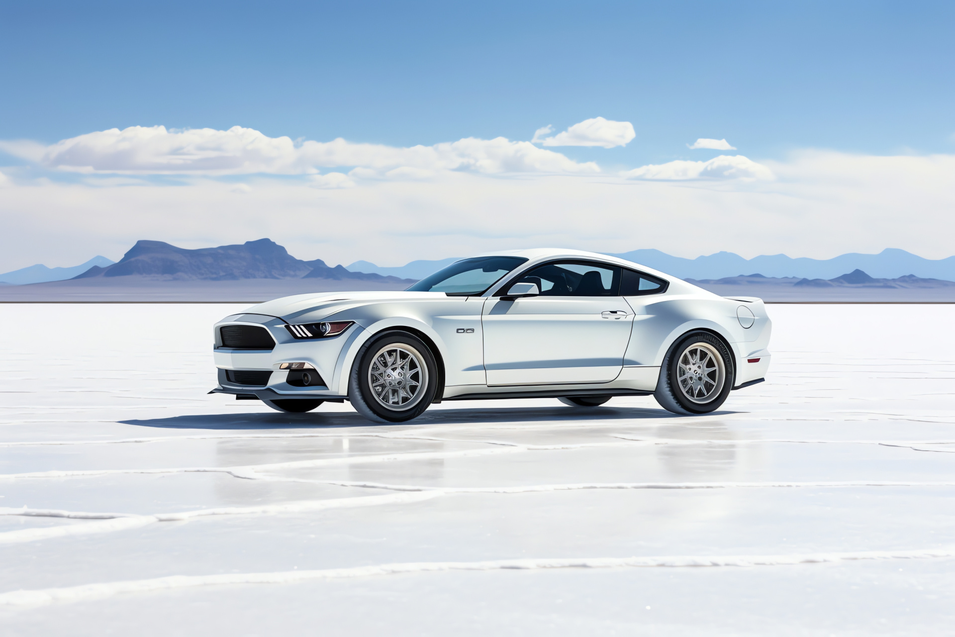 Mustang HD, Bonneville racing, Pale expanse, Speed record, Isolated vastness, HD Desktop Image