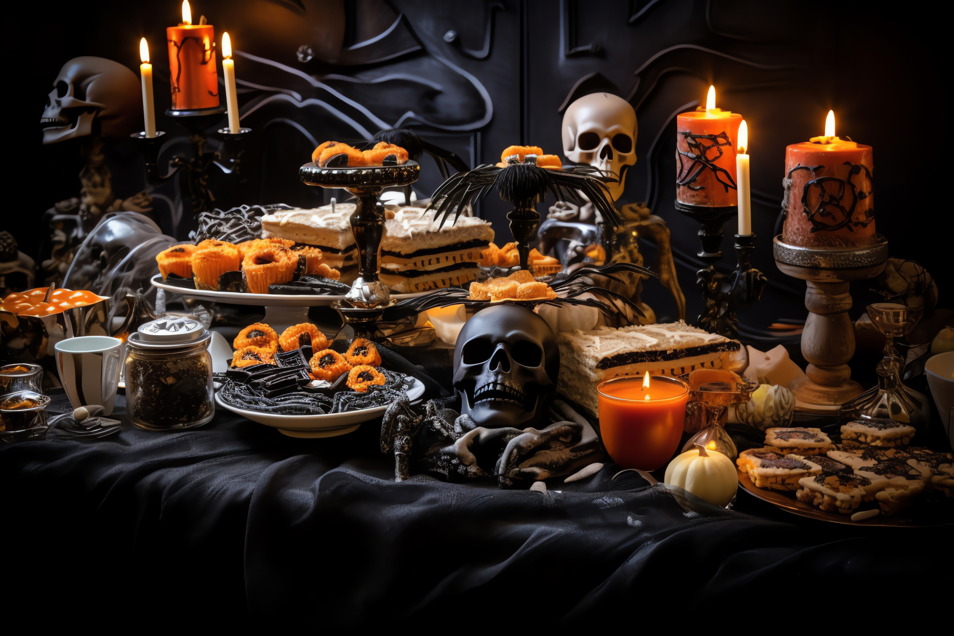 Ghoulish banquet, Creepy table setting, Halloween dinner, Spooky entertaining, Macabre night, HD Desktop Image