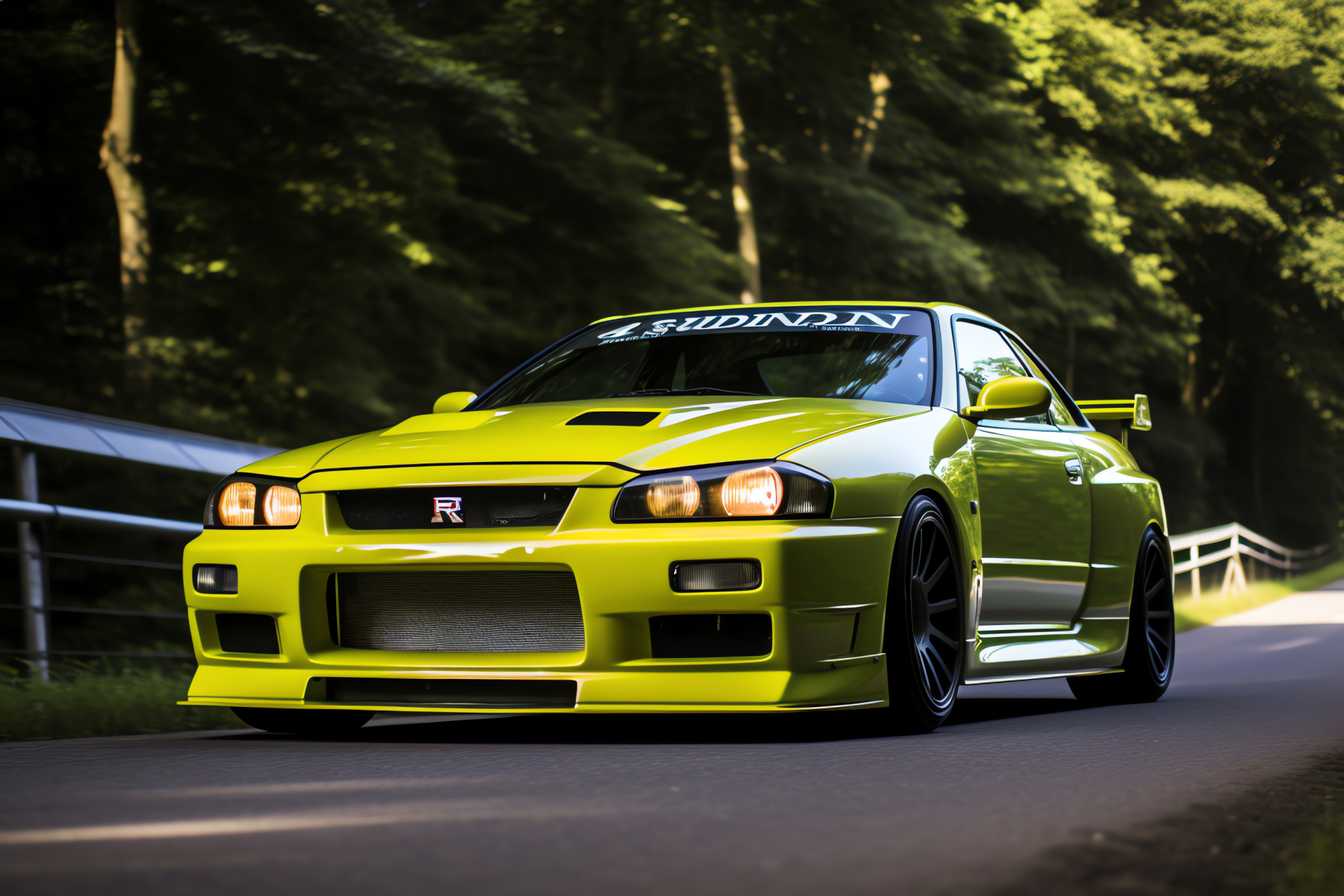 Nissan Skyline GTR, R33 V-Spec, Nordschleife circuit, yellow polish, motorsport challenge, HD Desktop Wallpaper